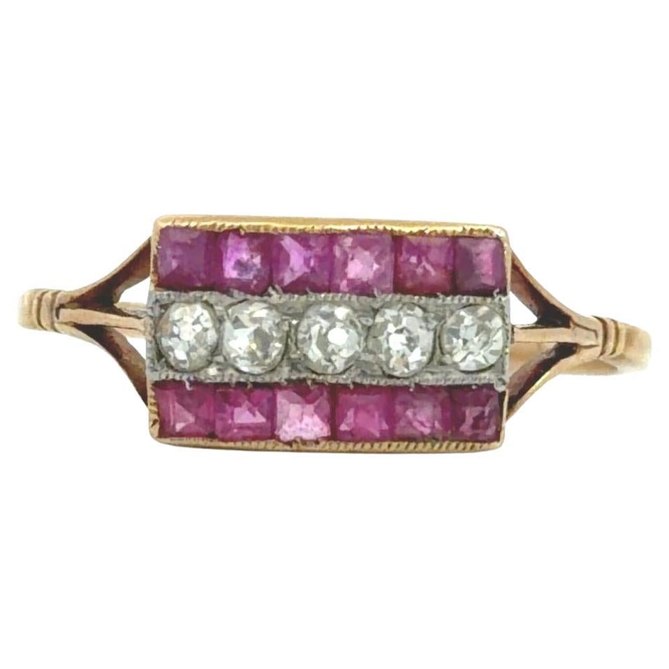 18k Art Deco Ruby & Diamond Ring