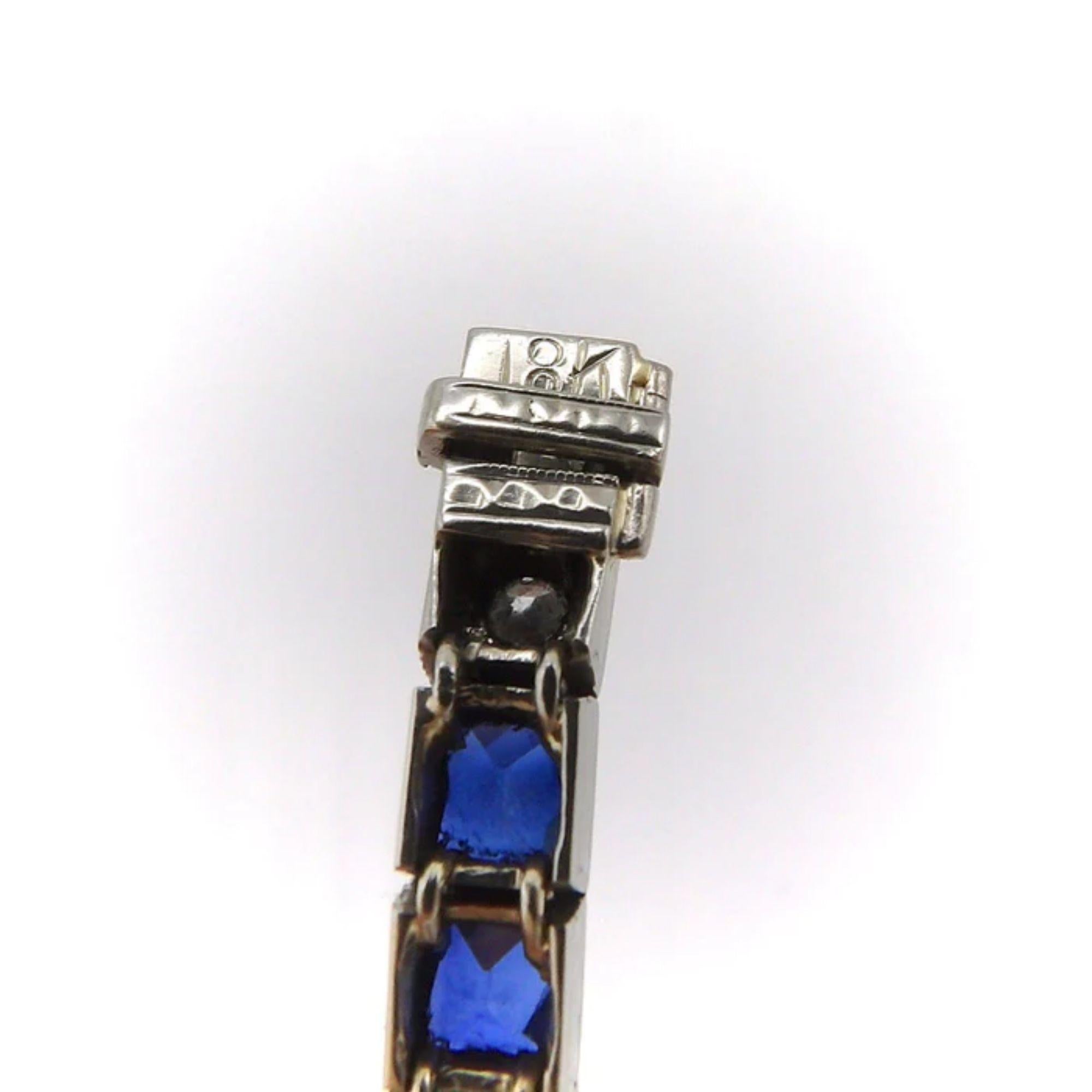 18K Art Deco White Gold Diamond and Sapphire Line Bracelet In Good Condition For Sale In Venice, CA