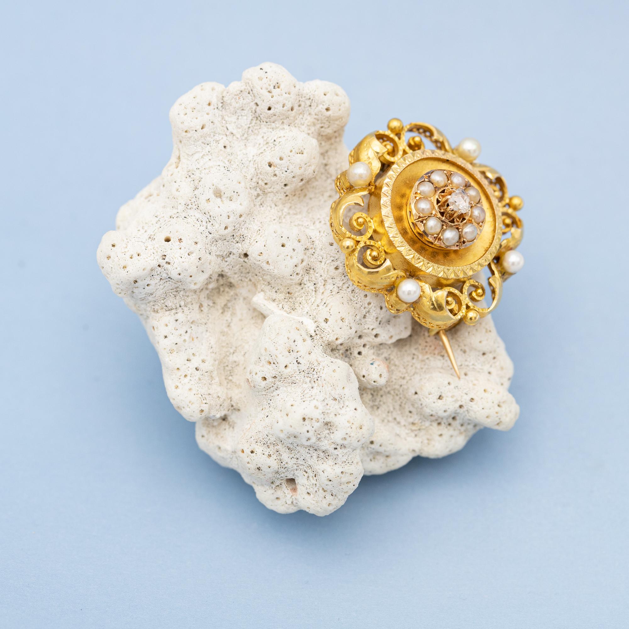 18k Art Nouveau brooch - Late Victorian jewelry - Floral Napoleon III pin 6