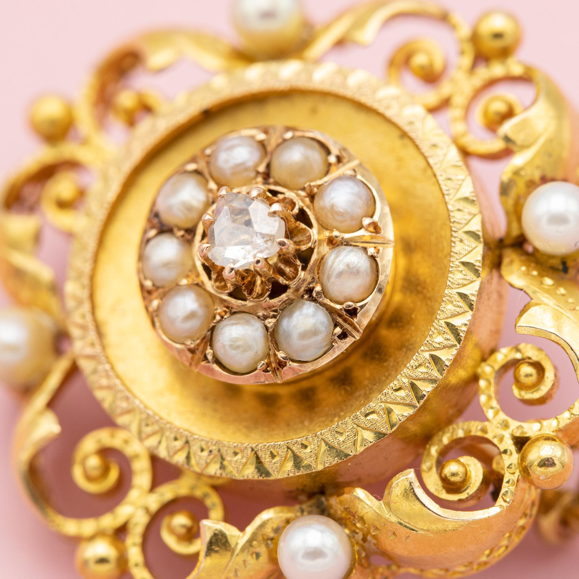 18k Art Nouveau brooch - Late Victorian jewelry - Floral Napoleon III pin 7