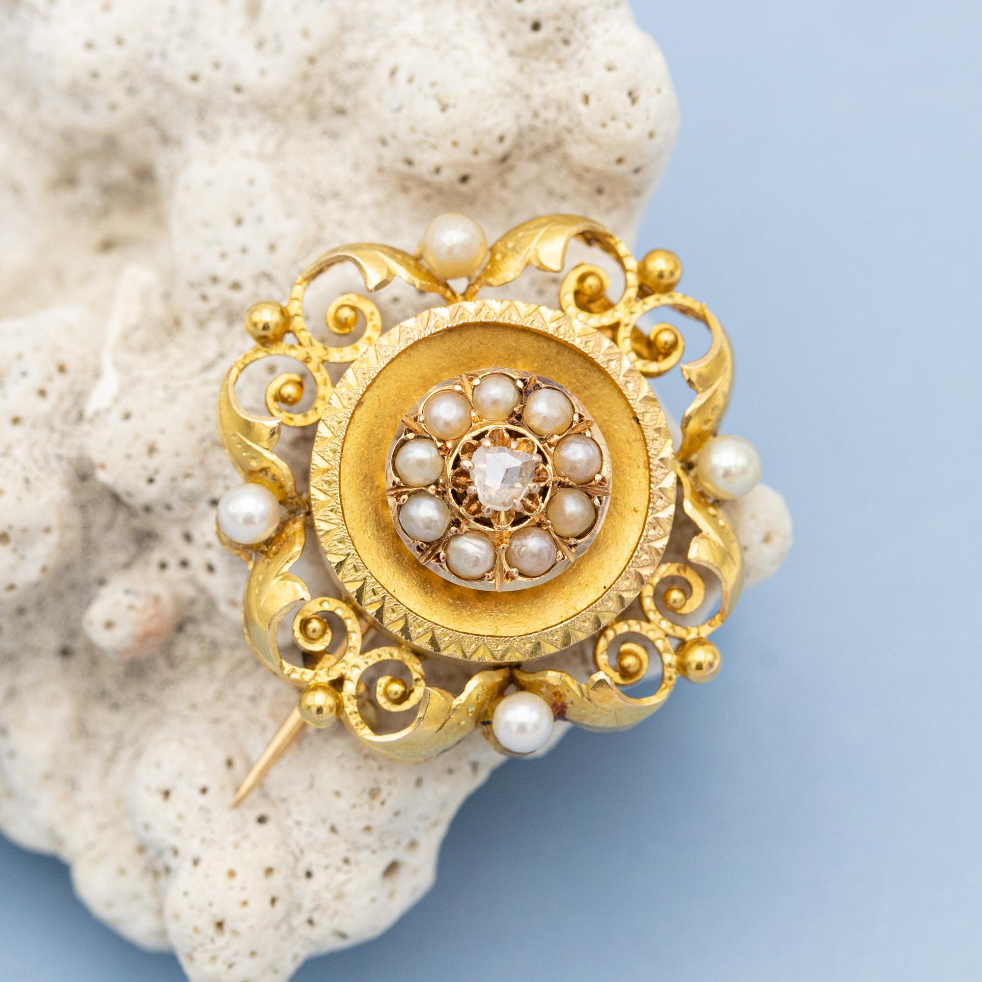 Women's or Men's 18k Art Nouveau brooch - Late Victorian jewelry - Floral Napoleon III pin