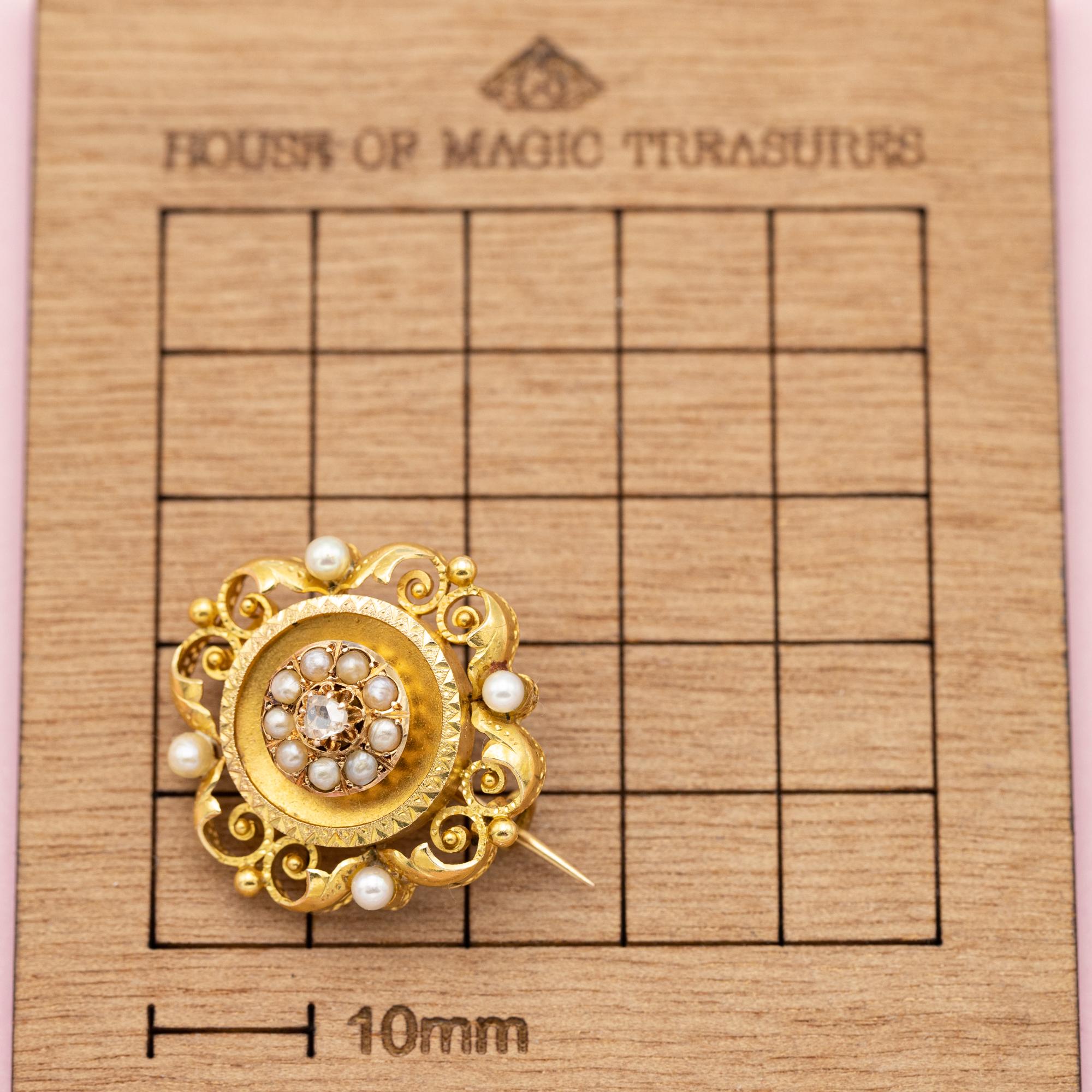 18k Art Nouveau brooch - Late Victorian jewelry - Floral Napoleon III pin 1