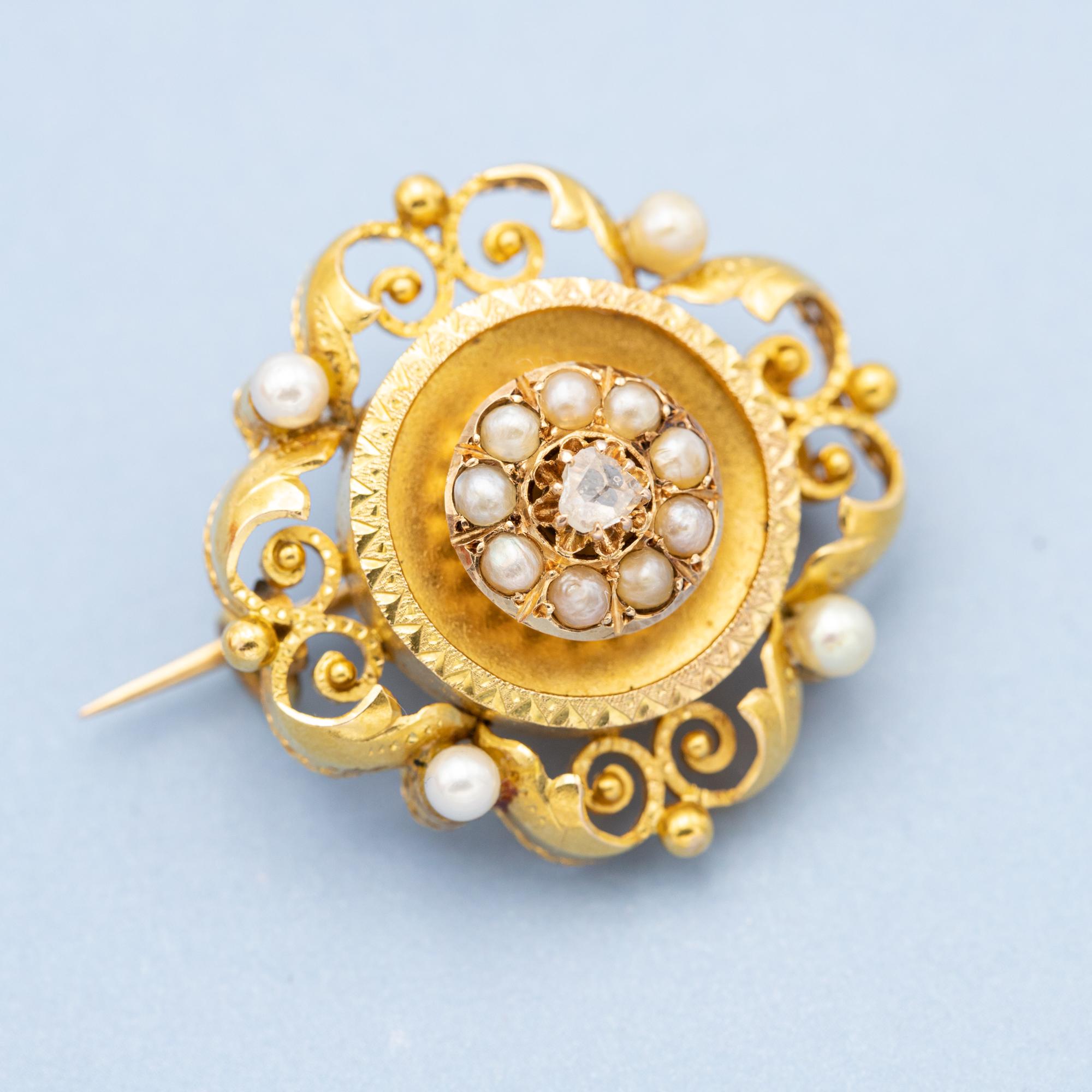 18k Art Nouveau brooch - Late Victorian jewelry - Floral Napoleon III pin 2