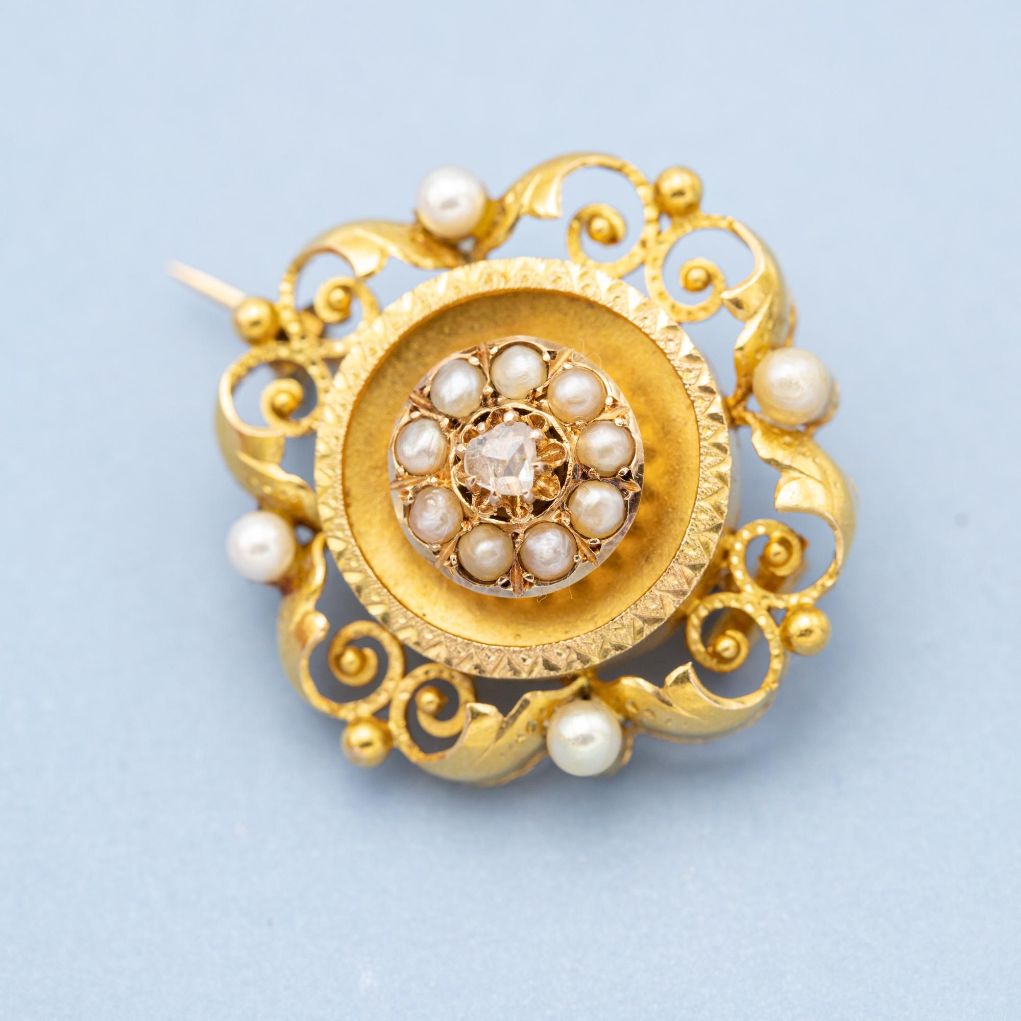 18k Art Nouveau brooch - Late Victorian jewelry - Floral Napoleon III pin 3