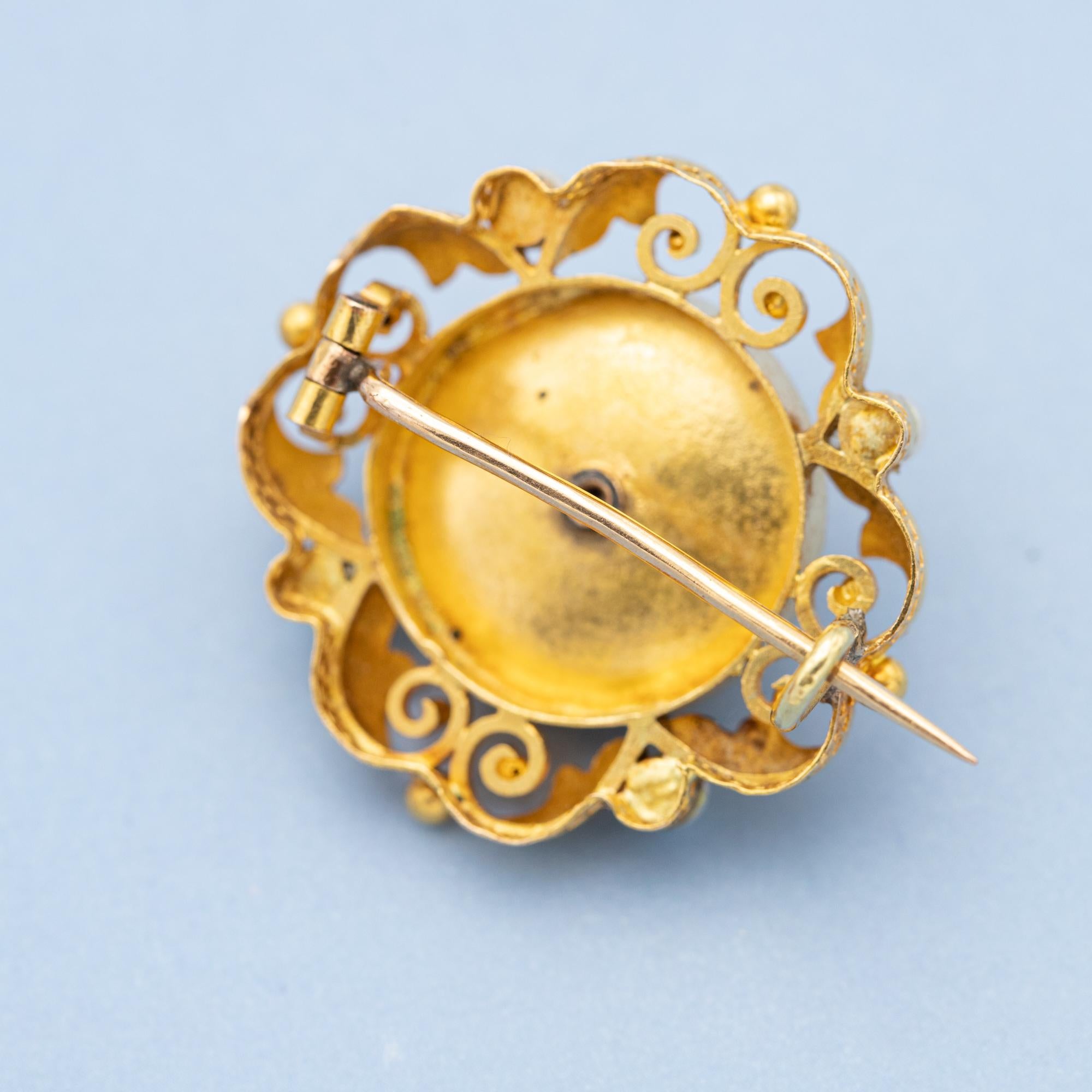 18k Art Nouveau brooch - Late Victorian jewelry - Floral Napoleon III pin 4