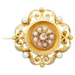 Broche Art Nouveau 18k - Joyería victoriana tardía - Alfiler Floral Napoleón III