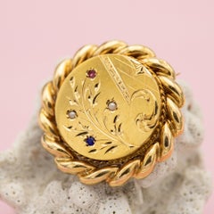 Broche Art Nouveau 18 carats - Bijoux victoriens tardifs - Broche ronde à fleurs florales