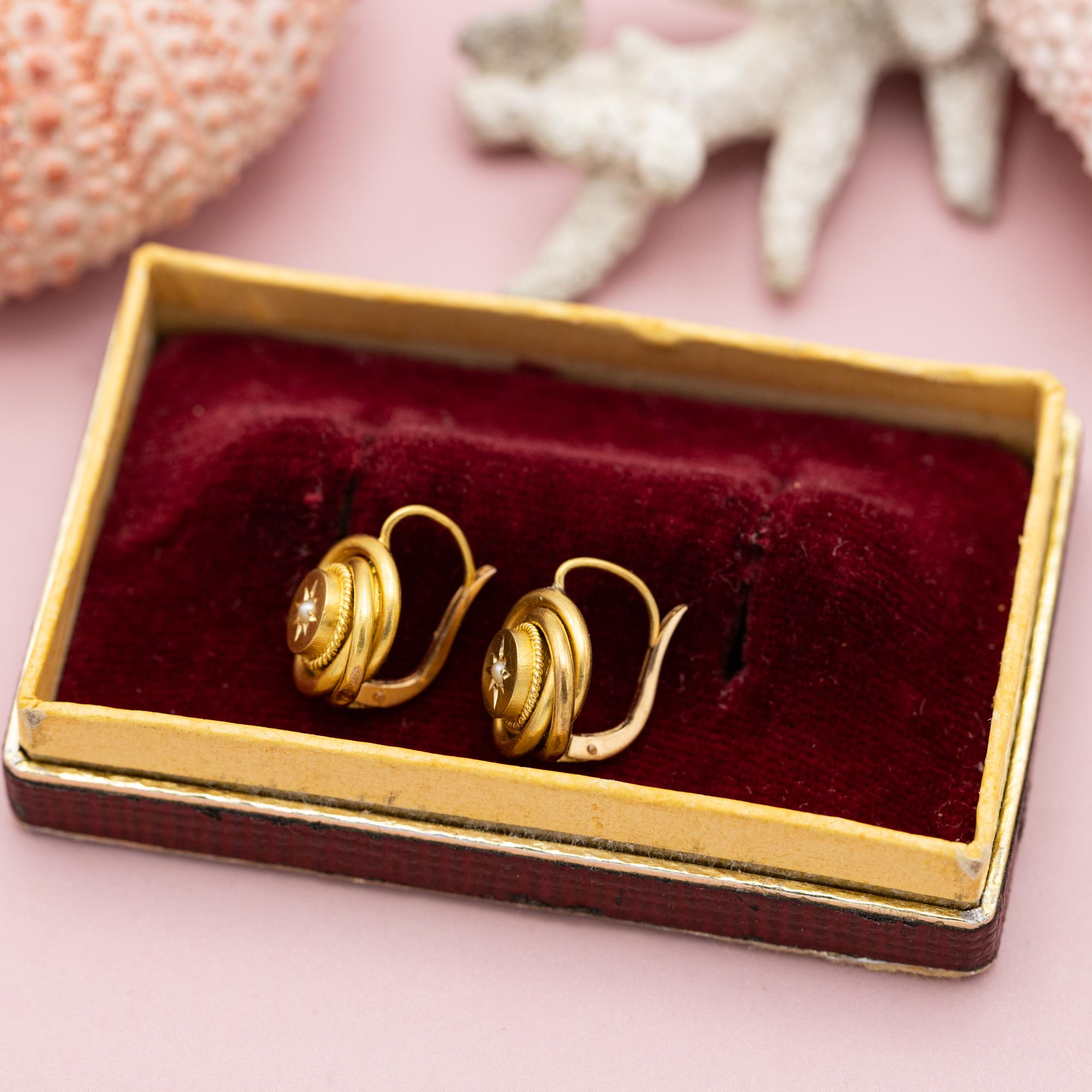 18K Art Nouveau earrings - Victorian lovers knot jewelry - Solid gold Antique 6