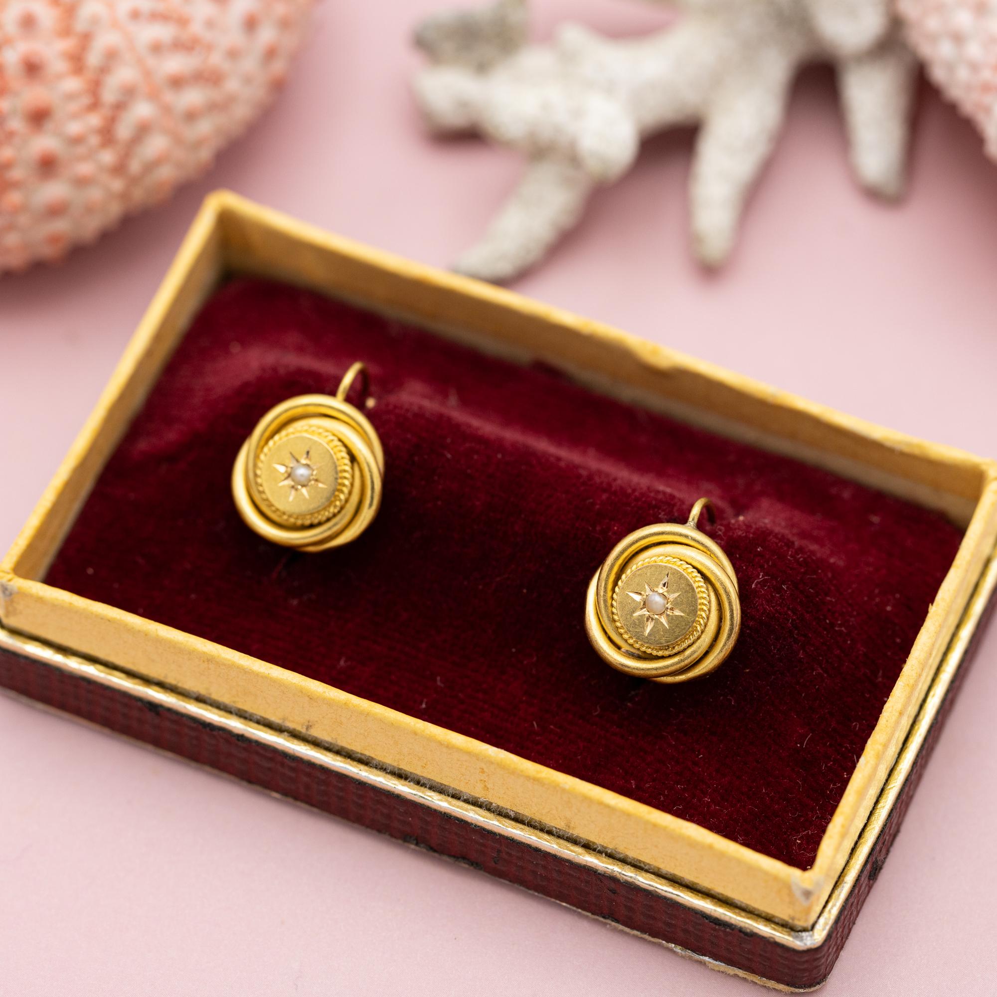 18K Art Nouveau earrings - Victorian lovers knot jewelry - Solid gold Antique 7