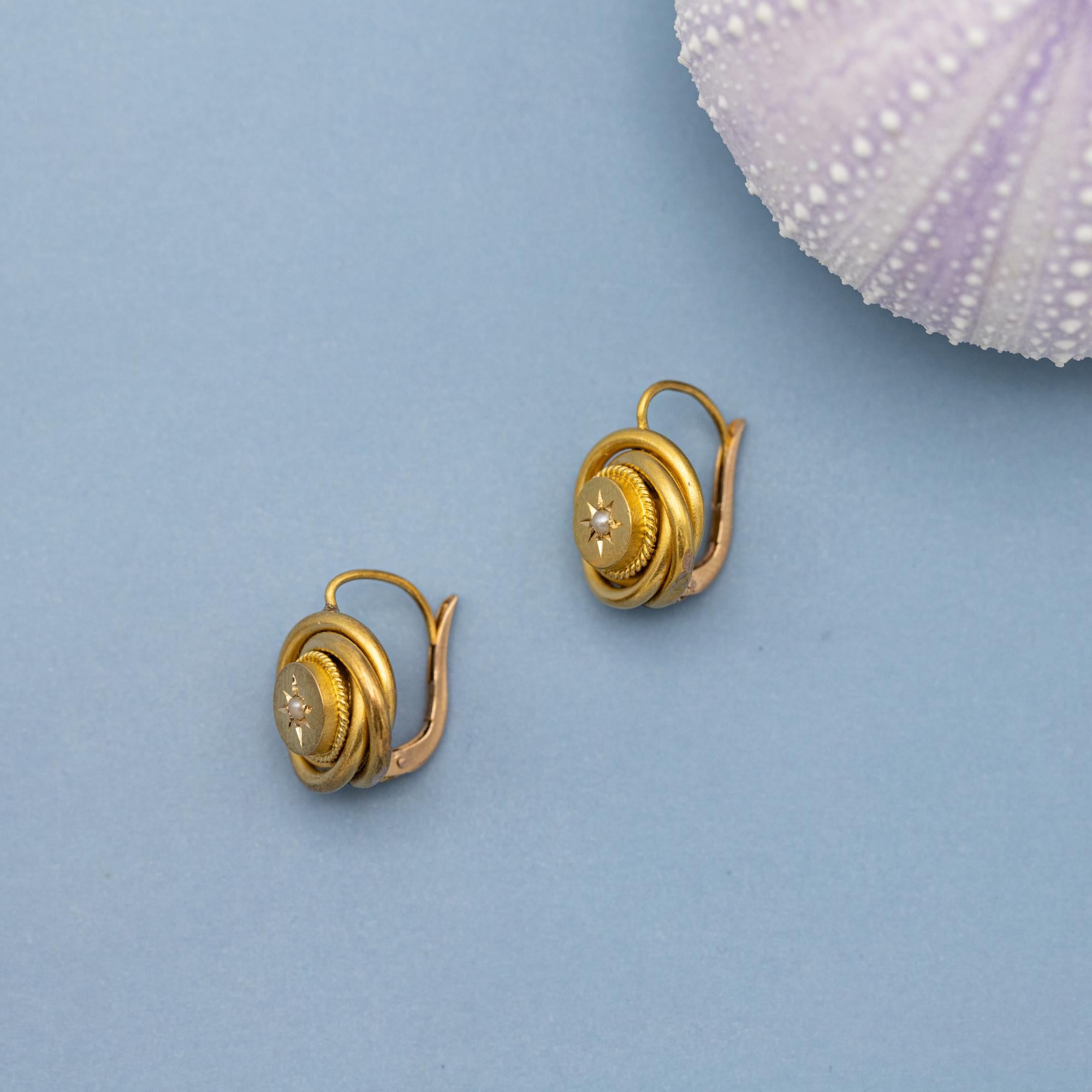 18K Art Nouveau earrings - Victorian lovers knot jewelry - Solid gold Antique In Good Condition In Antwerp, BE