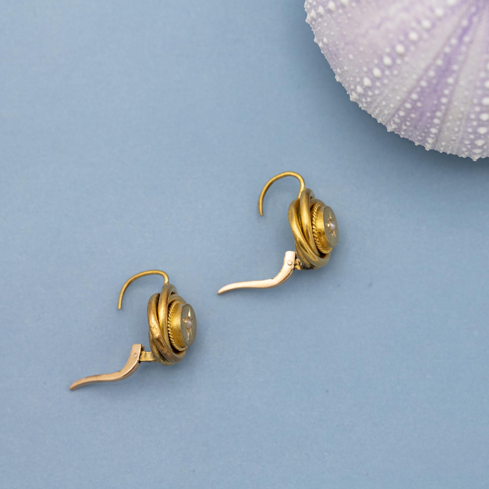 Women's or Men's 18K Art Nouveau earrings - Victorian lovers knot jewelry - Solid gold Antique