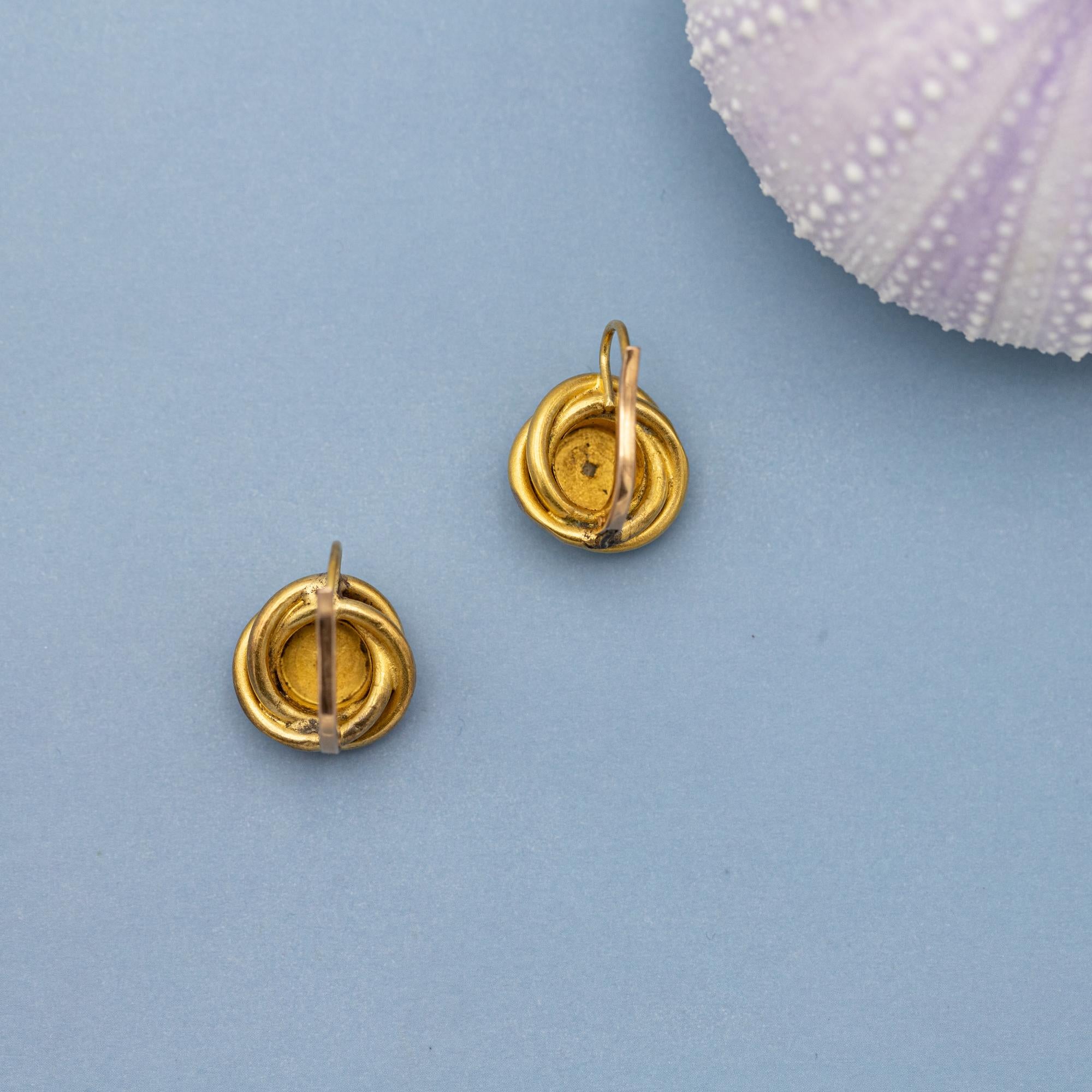 18K Art Nouveau earrings - Victorian lovers knot jewelry - Solid gold Antique 1