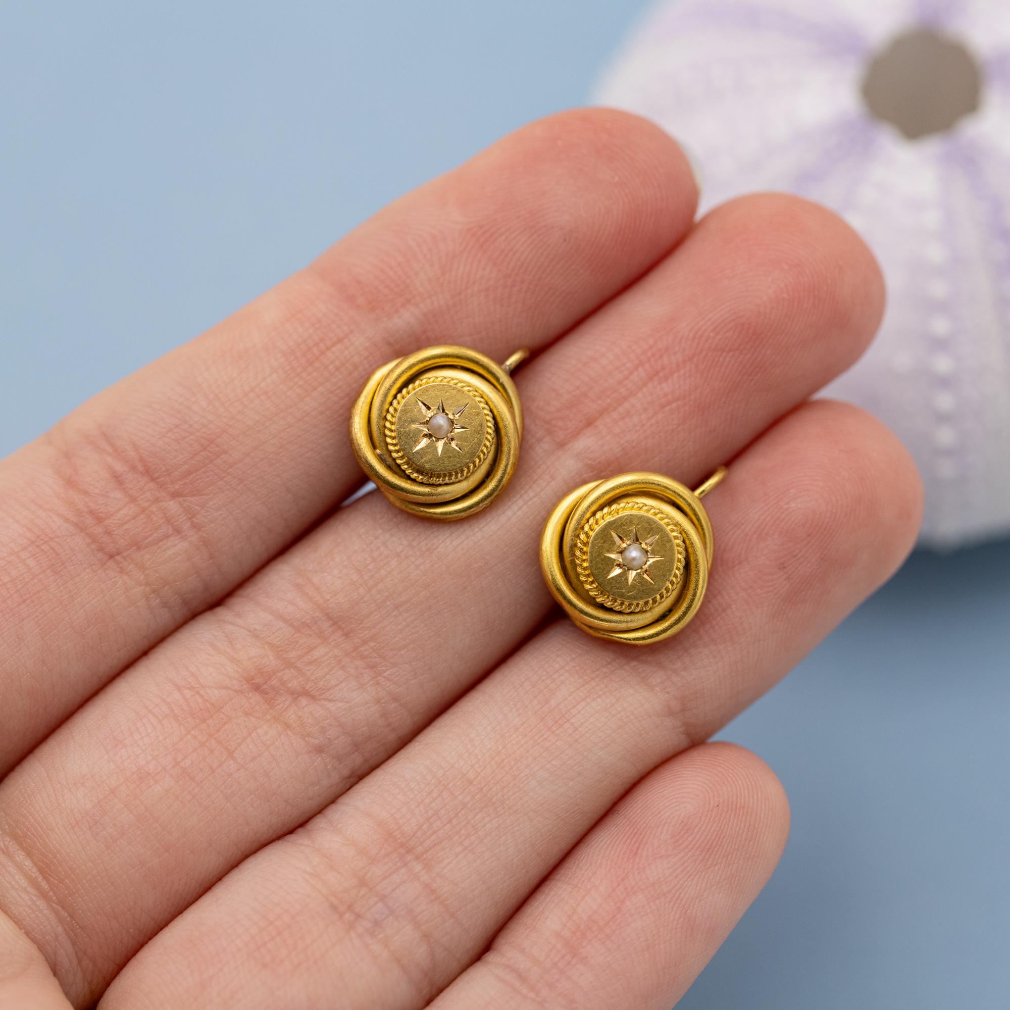 18K Art Nouveau earrings - Victorian lovers knot jewelry - Solid gold Antique 2