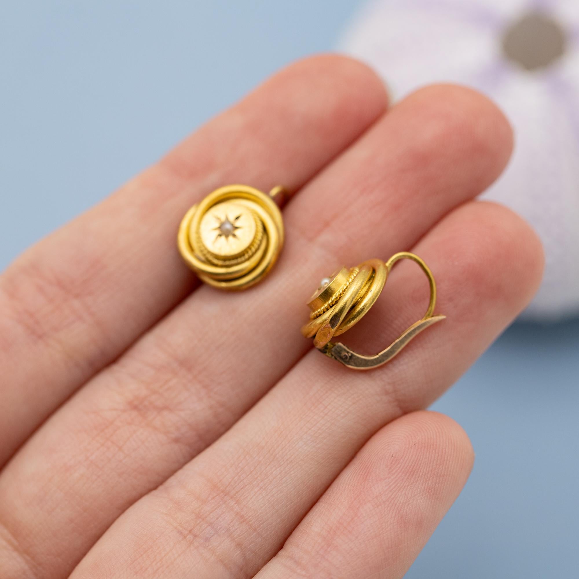 18K Art Nouveau earrings - Victorian lovers knot jewelry - Solid gold Antique 4