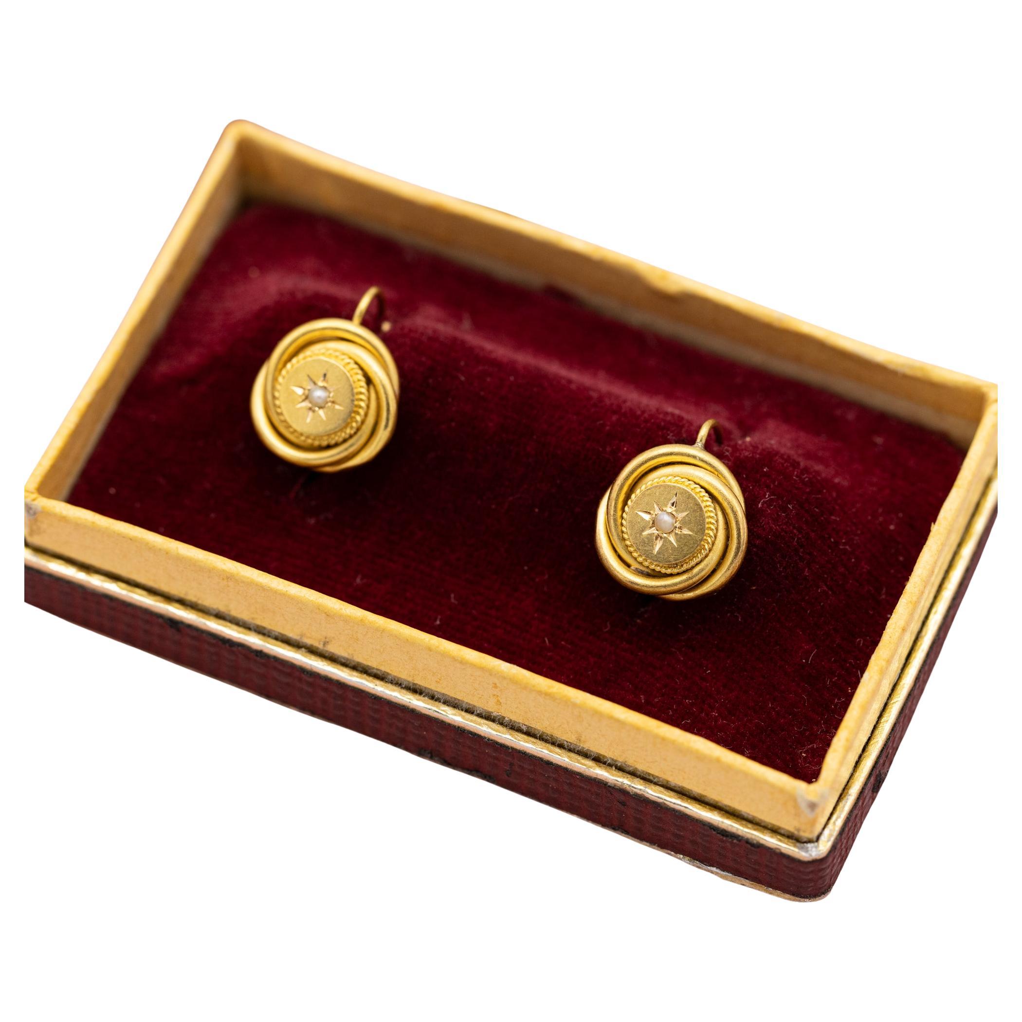 18K Art Nouveau earrings - Victorian lovers knot jewelry - Solid gold Antique