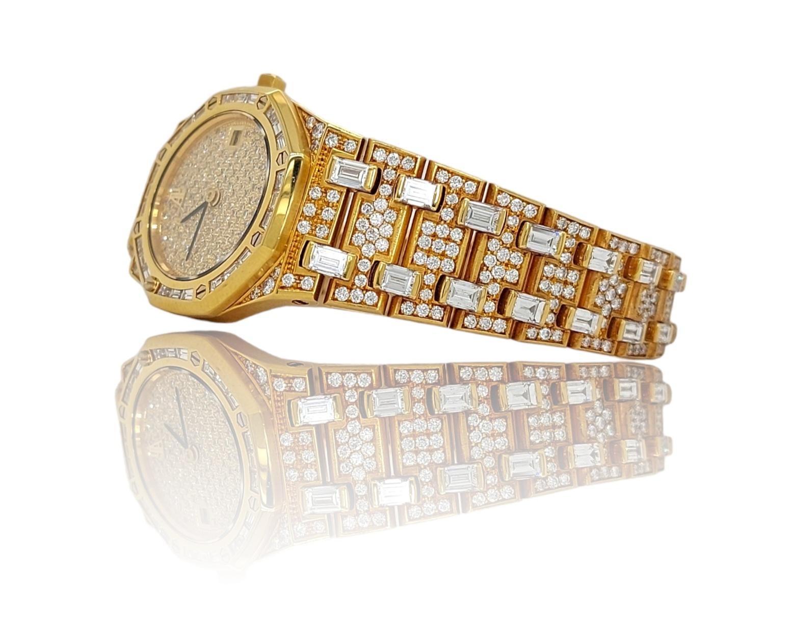 Artisan 18k Audemars Piguet Royal Oak Full Factory Diamonds Wrist Watch  For Sale