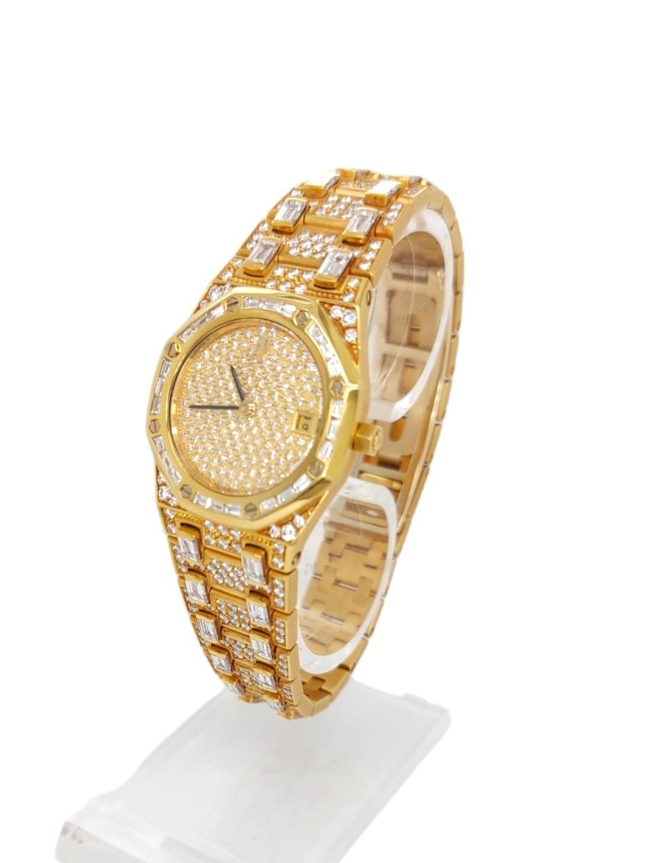 Women's 18k Audemars Piguet Royal Oak Full Factory Diamonds Wrist Watch  For Sale