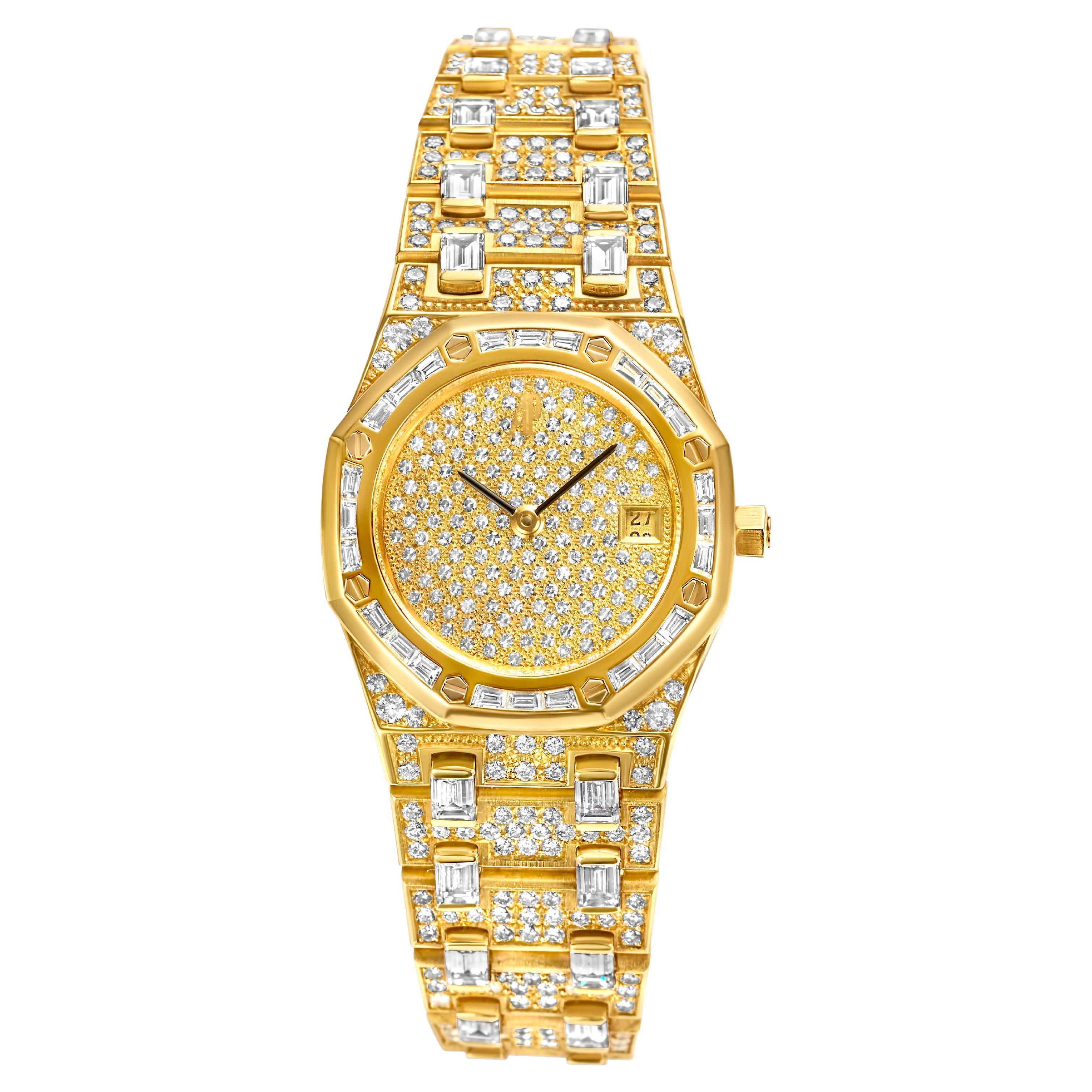 18k Audemars Piguet Royal Oak Full Factory Diamant-Armbanduhr  im Angebot