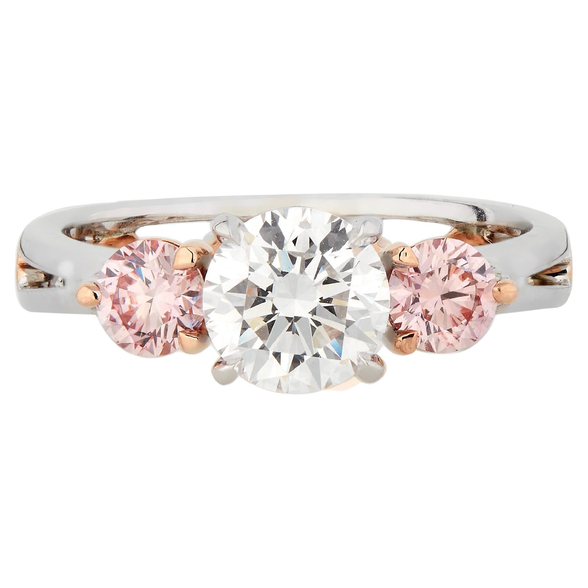 18k Australian White Diamond and Australian Argyle Pink Diamond Trilogy Ring For Sale