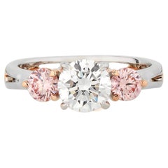 18k Australian White Diamond and Australian Argyle Pink Diamond Trilogy Ring