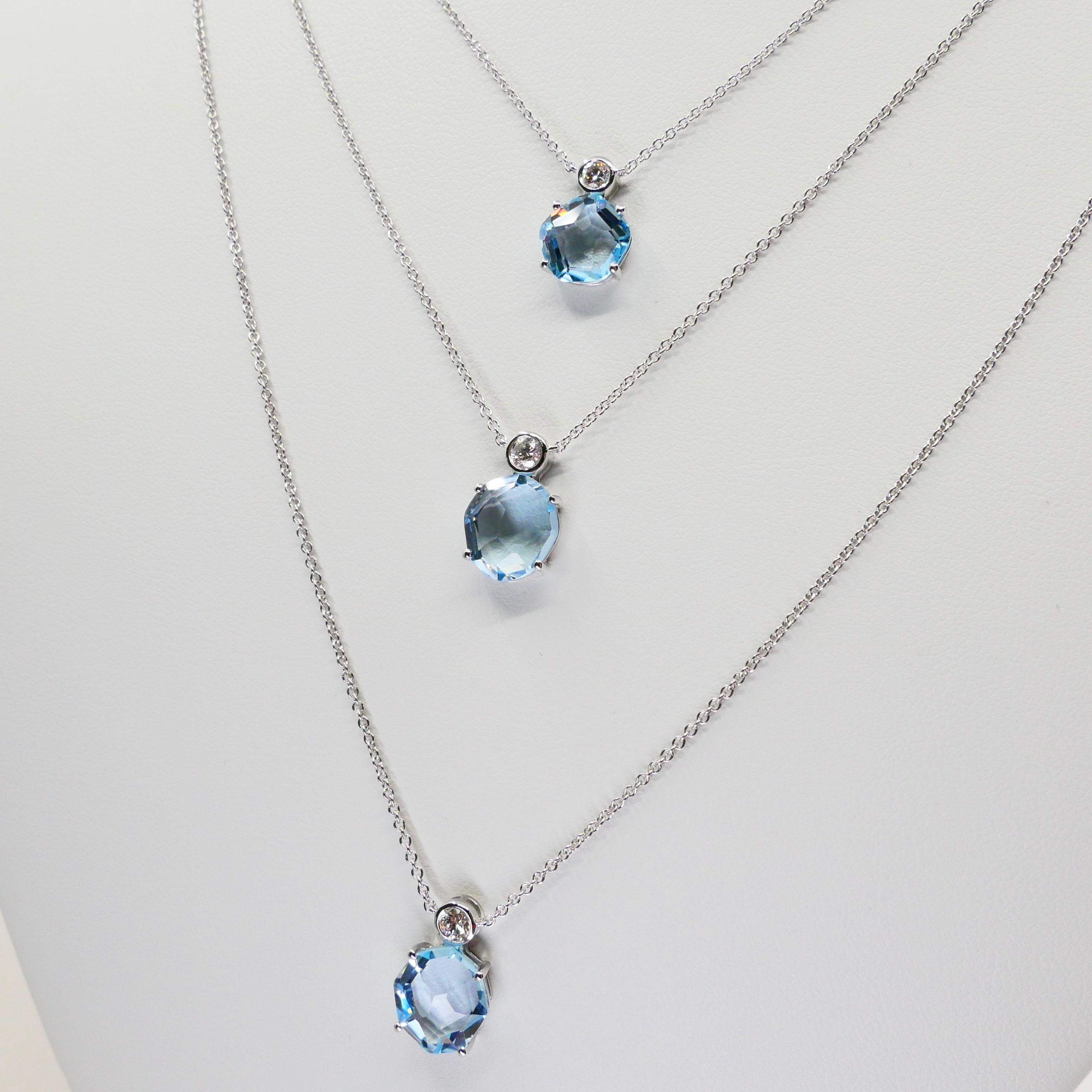 18 Karat Baby Blue Topaz and Diamond Layered Drop Necklace, Powder Blue For Sale 1