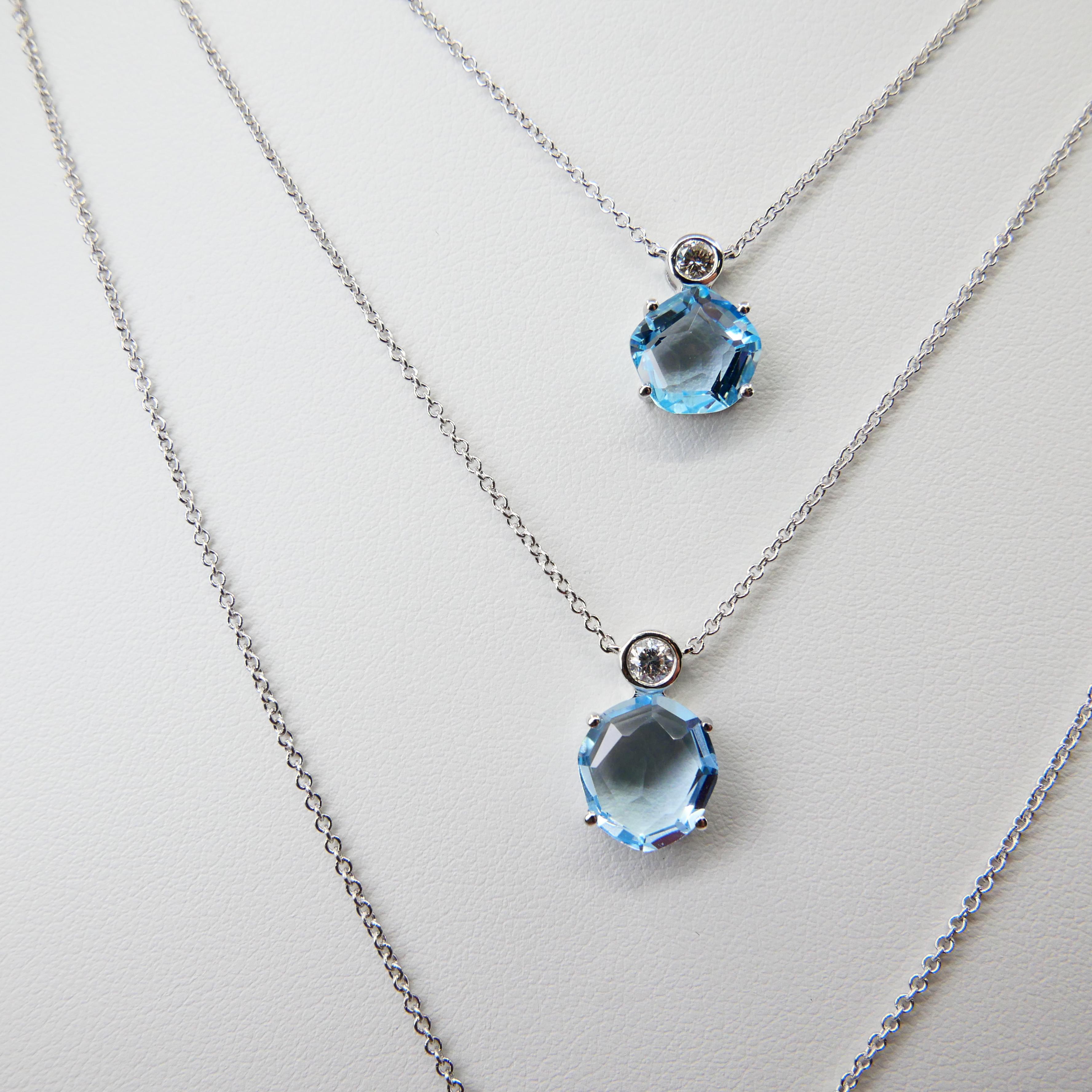 18 Karat Baby Blue Topaz and Diamond Layered Drop Necklace, Powder Blue For Sale 3
