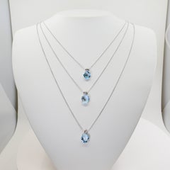 Baby Blue Topaz & Diamond Layered Drop Necklace. 18k White Gold.