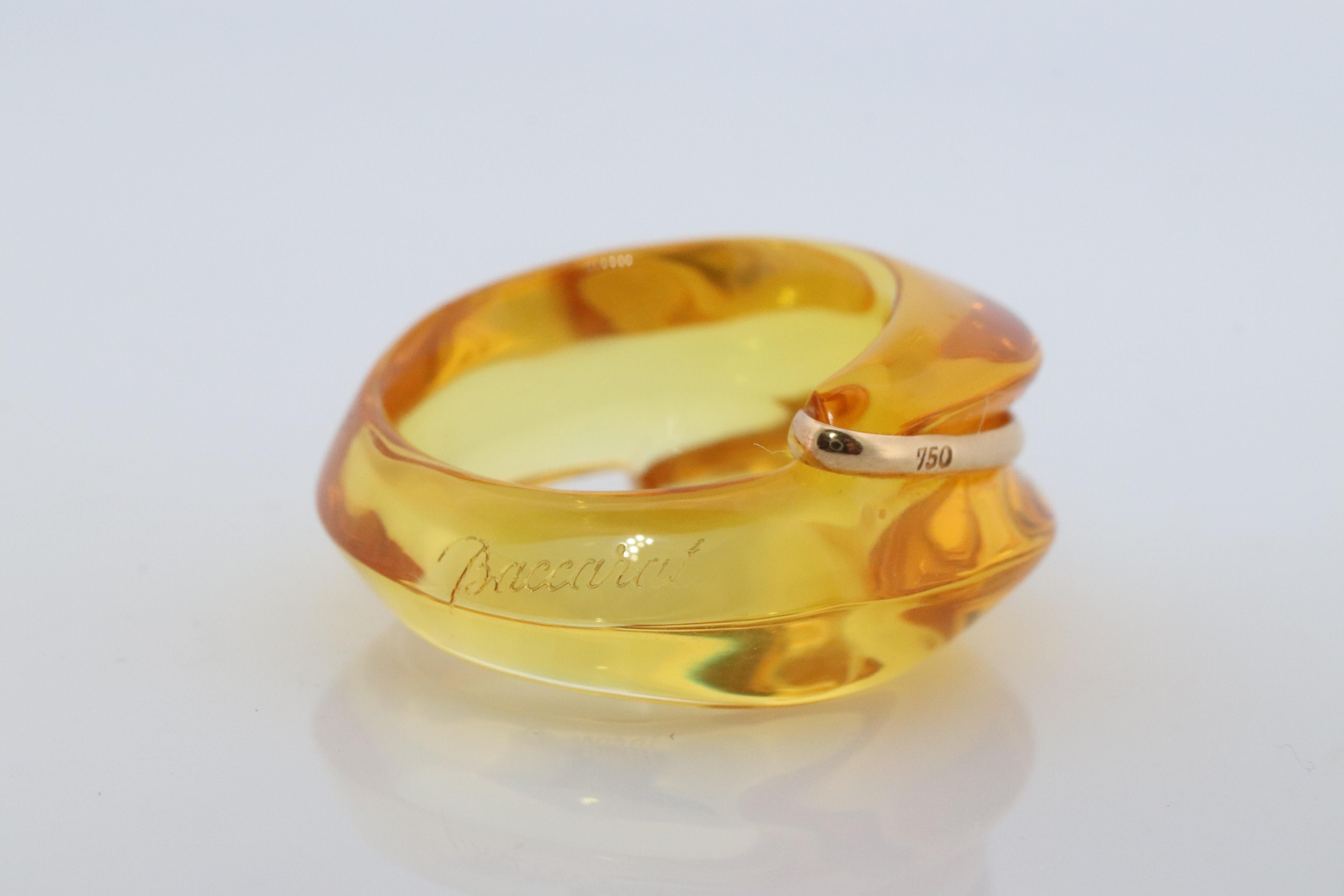 Women's 18k BACCARAT Ring. Yellow Crystal retro Coquillage Ring. For Sale