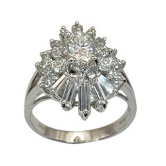 18k Baguette and Marquise Cut Diamond Navette Ring