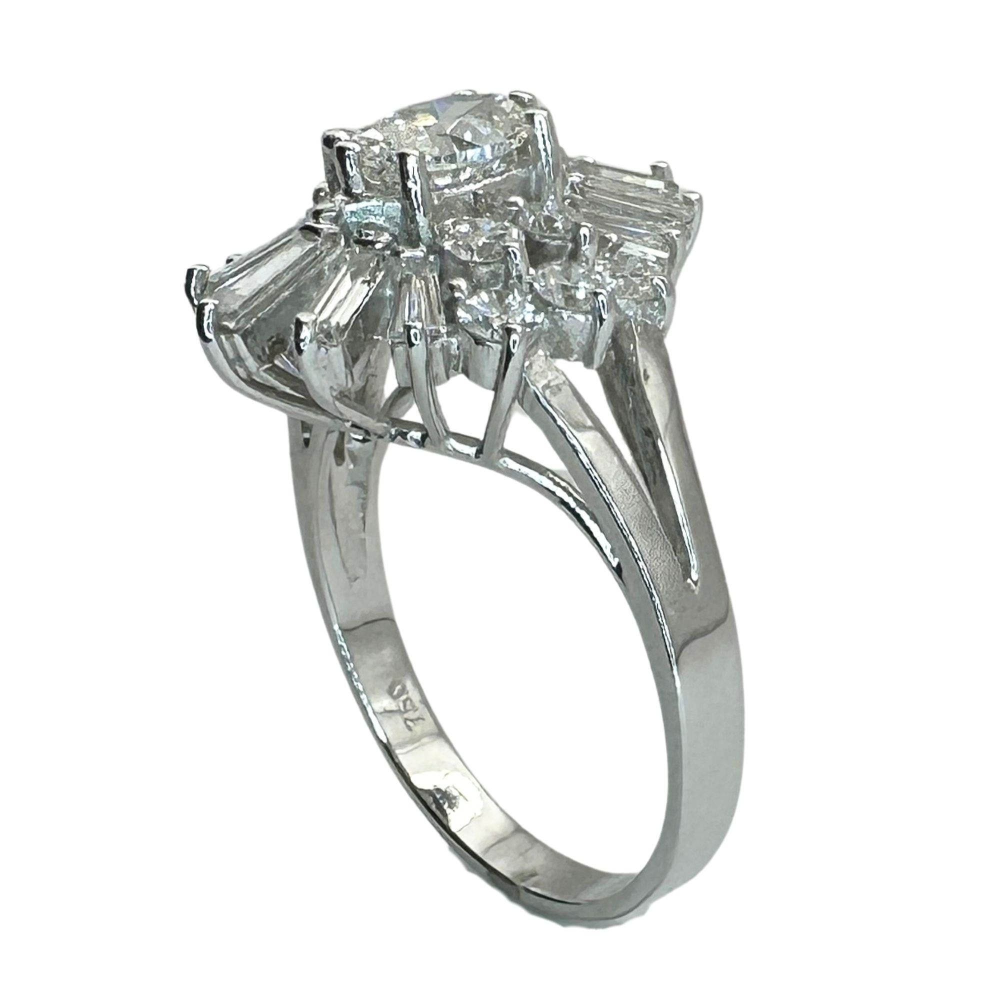 Women's 18k Baguette and Marquise Cut Diamond Navette Ring For Sale