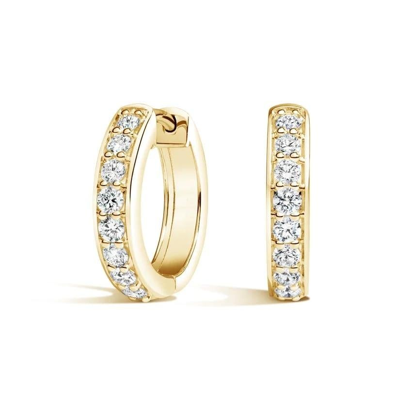 Modern Baguette Round Diamond 18K Gold Hoop Earrings For Sale