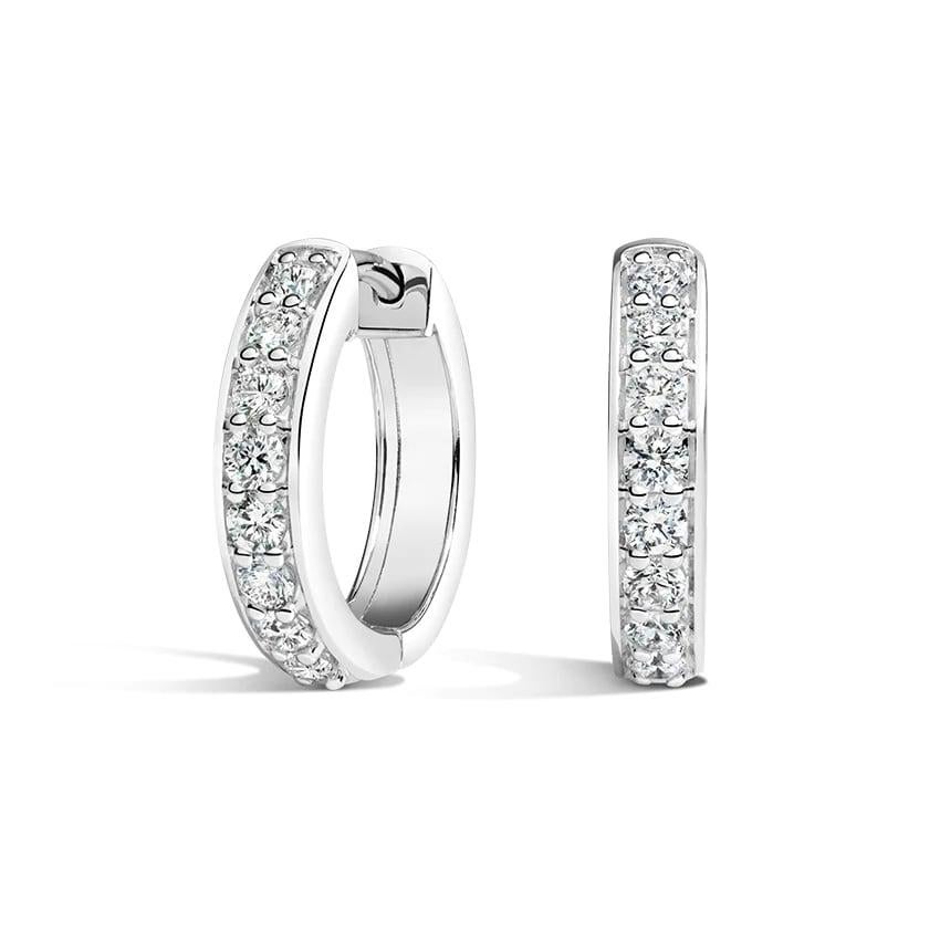 Baguette Round Diamond 18K Gold Hoop Earrings In New Condition For Sale In Los Angeles, CA