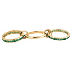 Baguette Emerald & Diamond Connected Ring Made In 18k Yellow Gold