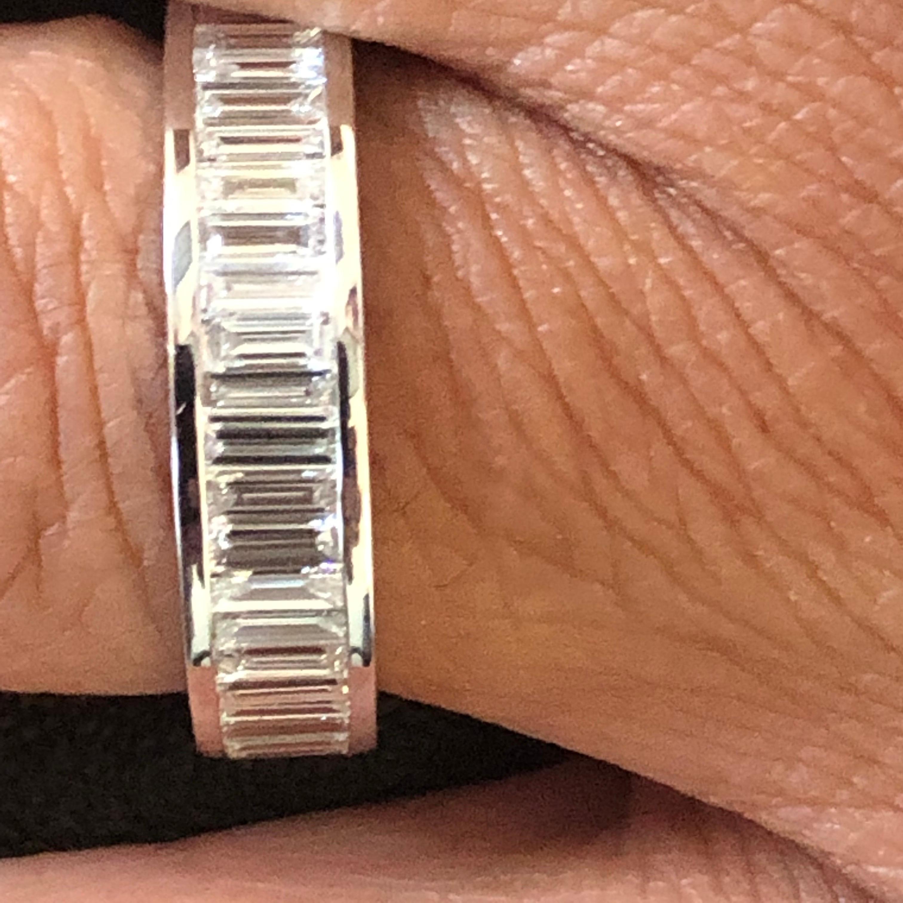 18 Karat Baguette Eternity Ring White In New Condition For Sale In Great Neck, NY