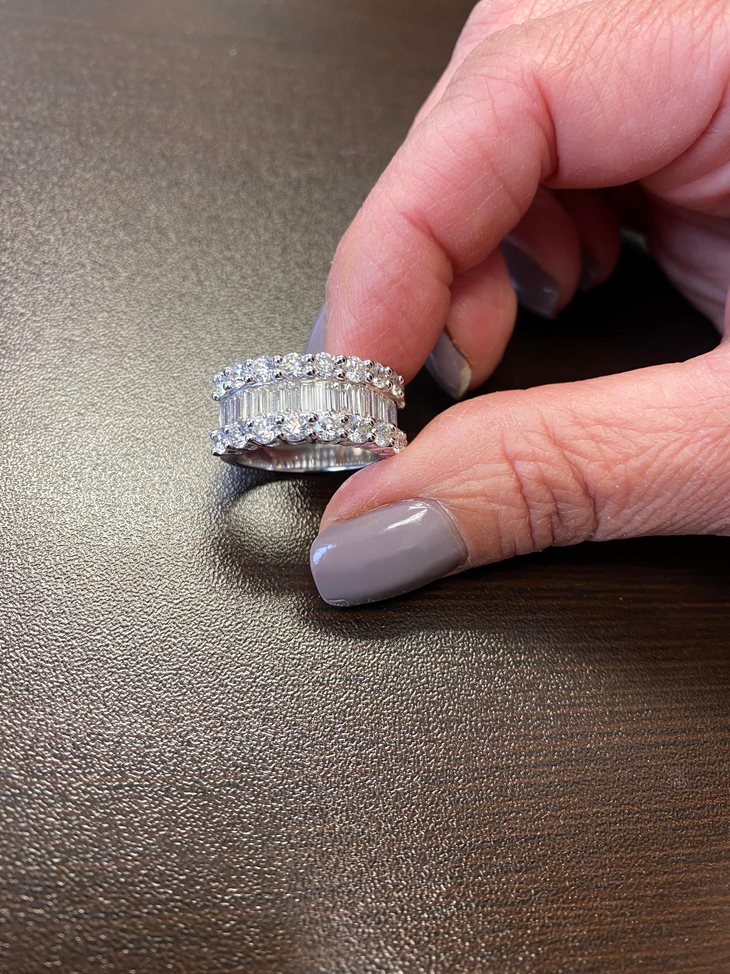 Modern 18 Karat Baguettes and Rounds Diamond Ring Halfway 3.50 Ct. For Sale