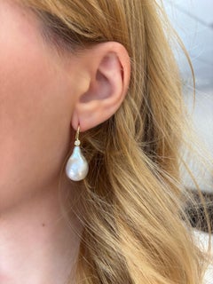 18K Baroque Pearl and Natural Diamond Earrings, 0.10ctw