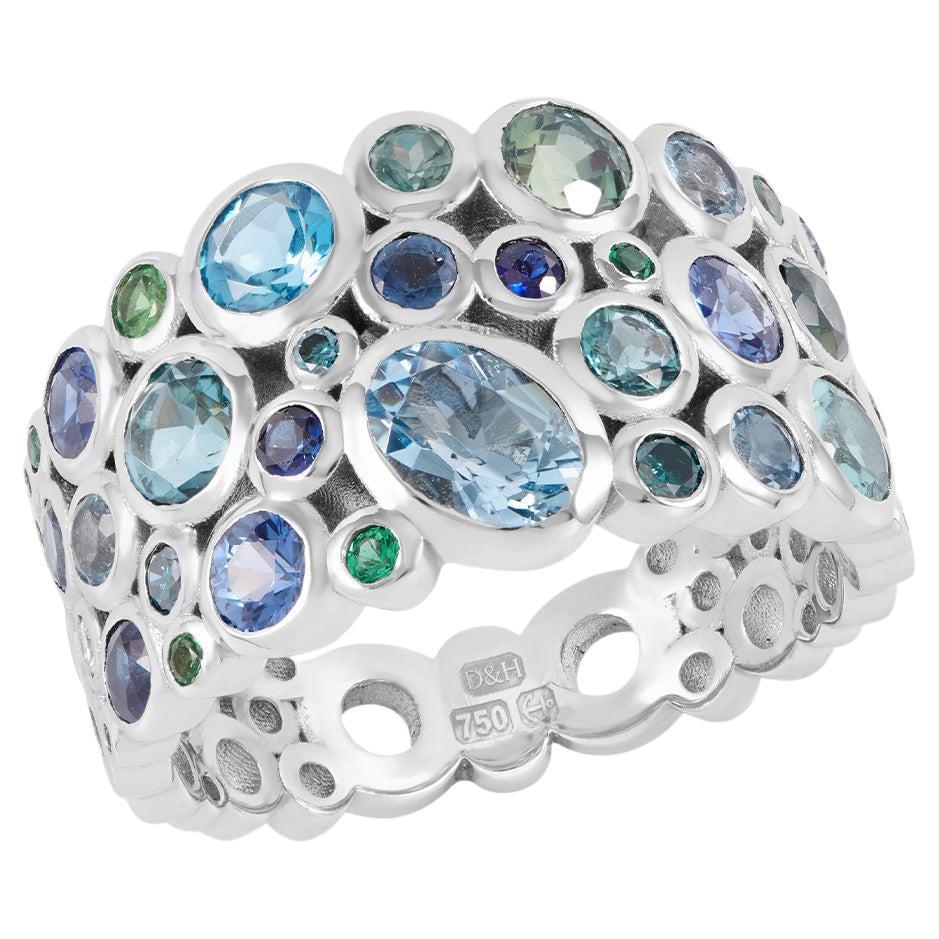 18k Bespoke Teal Cascade Ring For Sale
