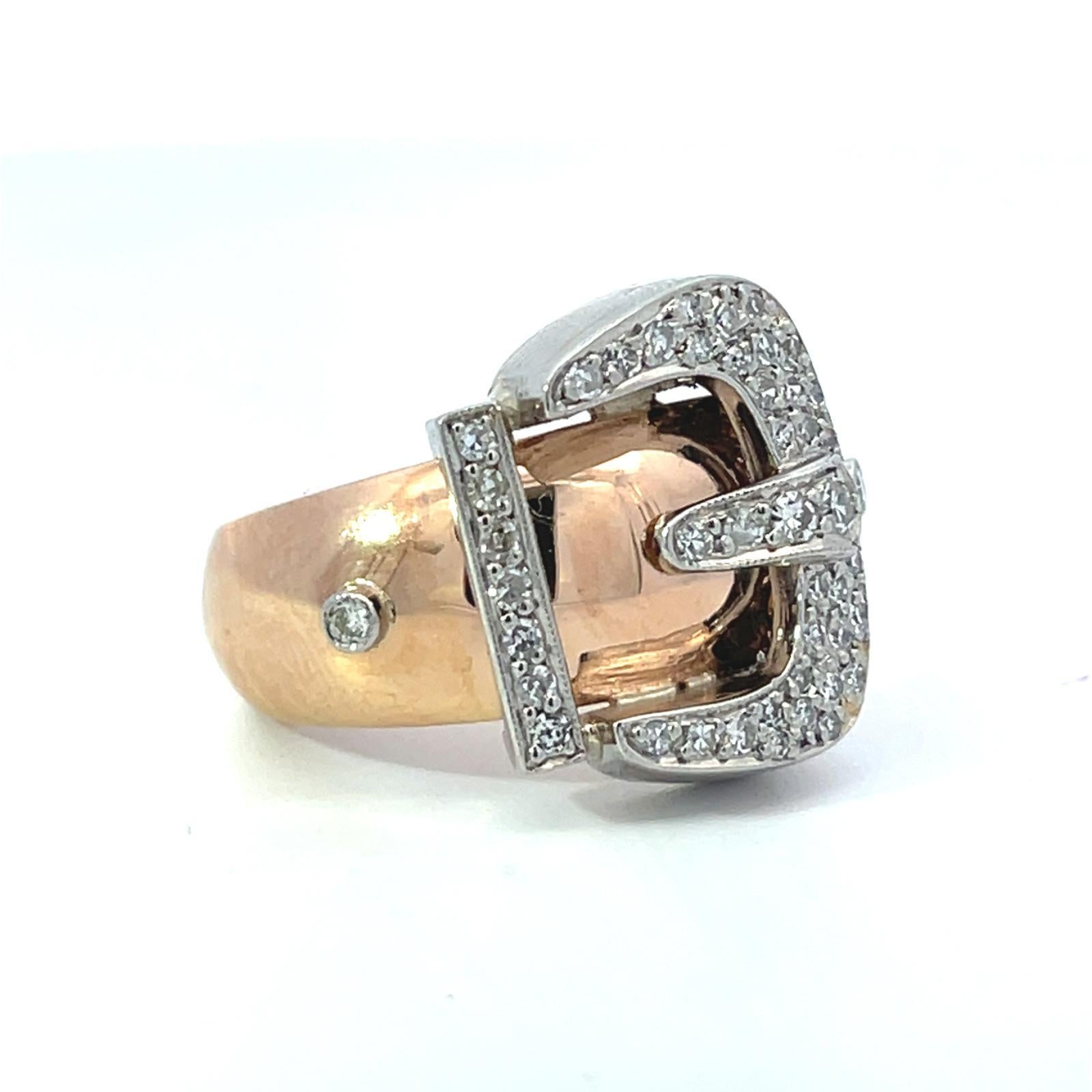 Platin 18k Bi-Color Diamant Gürtelschnalle Ring (Retro) im Angebot