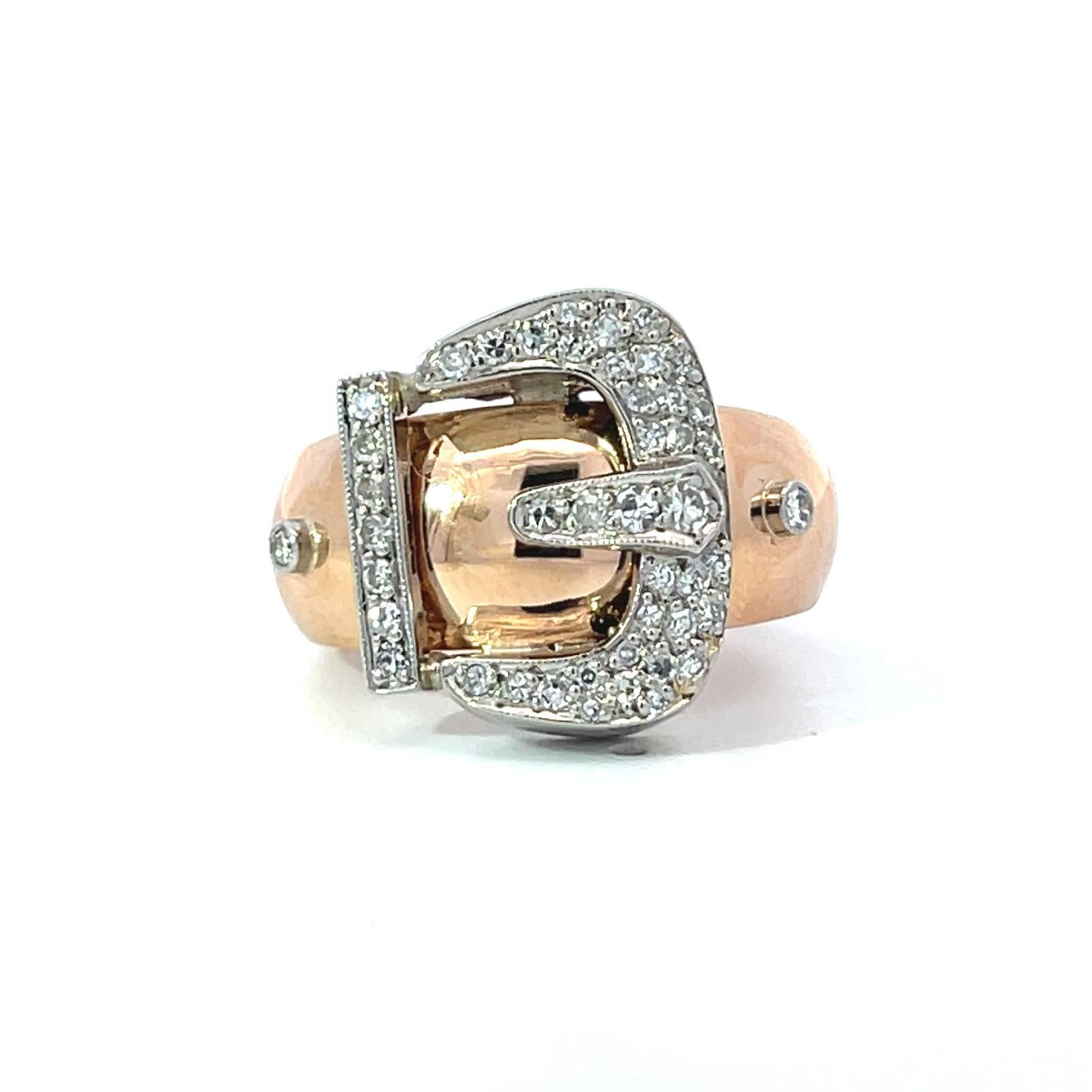 Platin 18k Bi-Color Diamant Gürtelschnalle Ring (Rundschliff) im Angebot