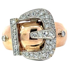 Platinum 18k Bi-Color Diamond Belt Buckle Ring