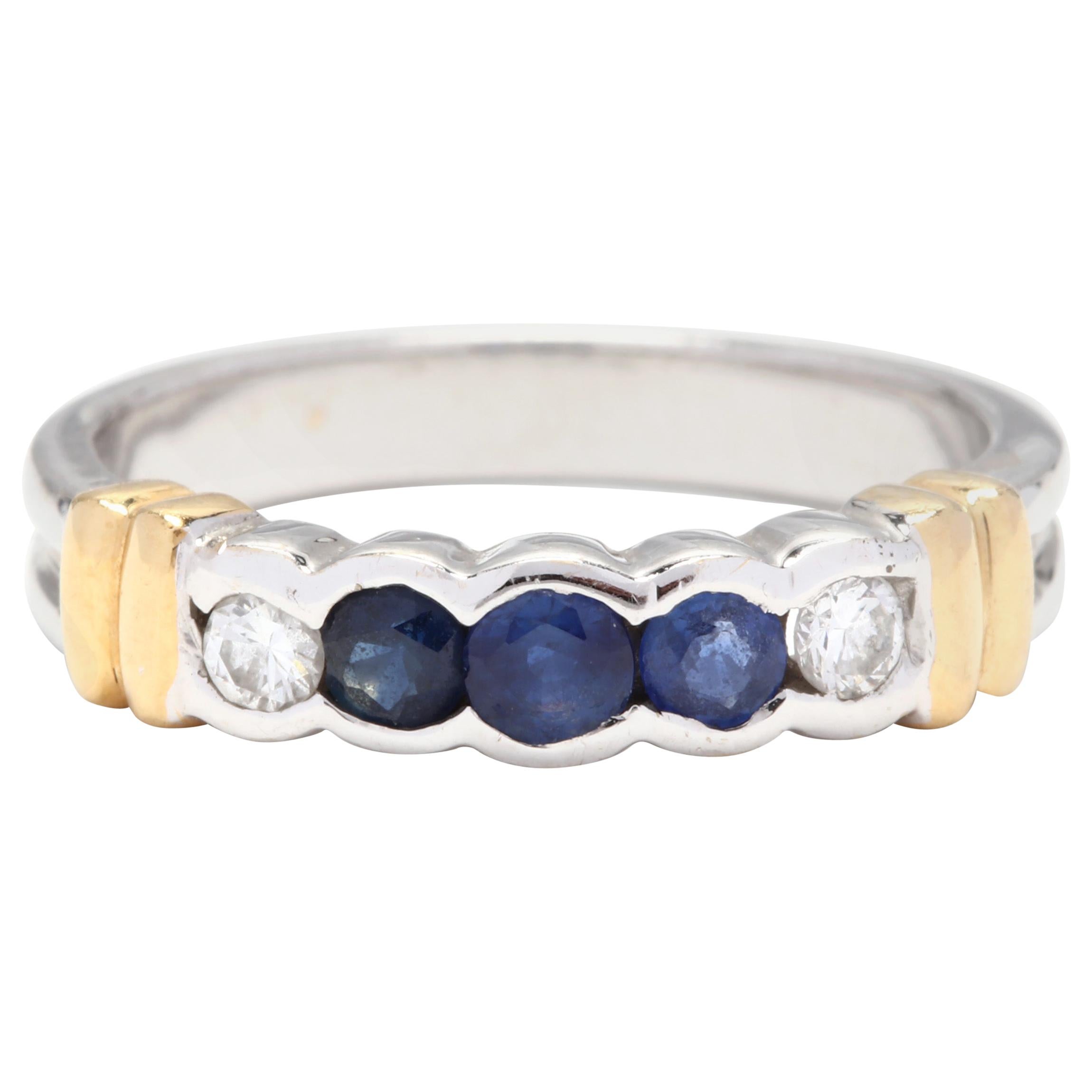 18 Karat Bi-Color Gold, Diamond and Sapphire Band Ring