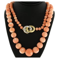 18k bicolor gold clasp with pink opal beads necklace - 62.9 grams 65 cm long