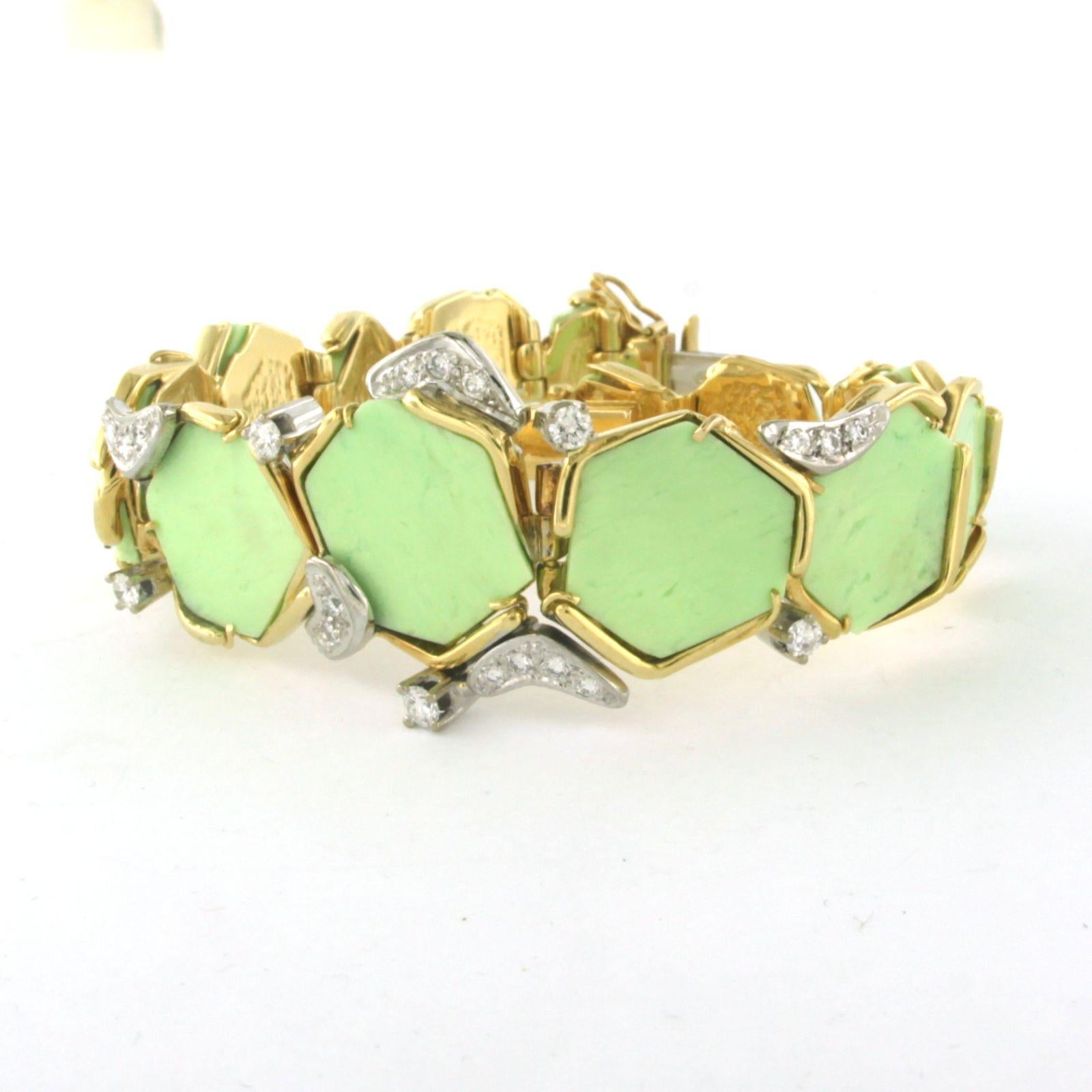 Bracciale in oro 18k bicolore con crisoprasio e diamanti 0,80 carati - 17,5 cm in vendita 4