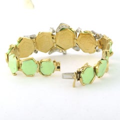 Bracciale in oro 18k bicolore con crisoprasio e diamanti 0,80 carati - 17,5 cm