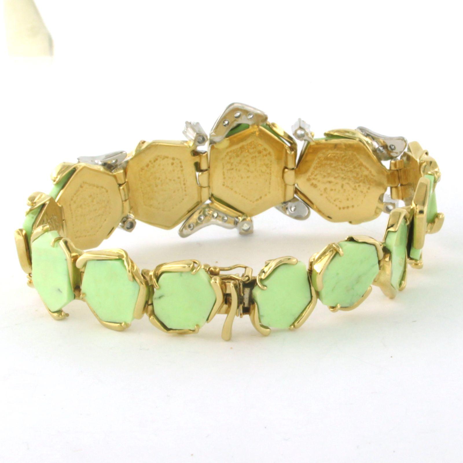 Moderno Bracciale in oro 18k bicolore con crisoprasio e diamanti 0,80 carati - 17,5 cm in vendita