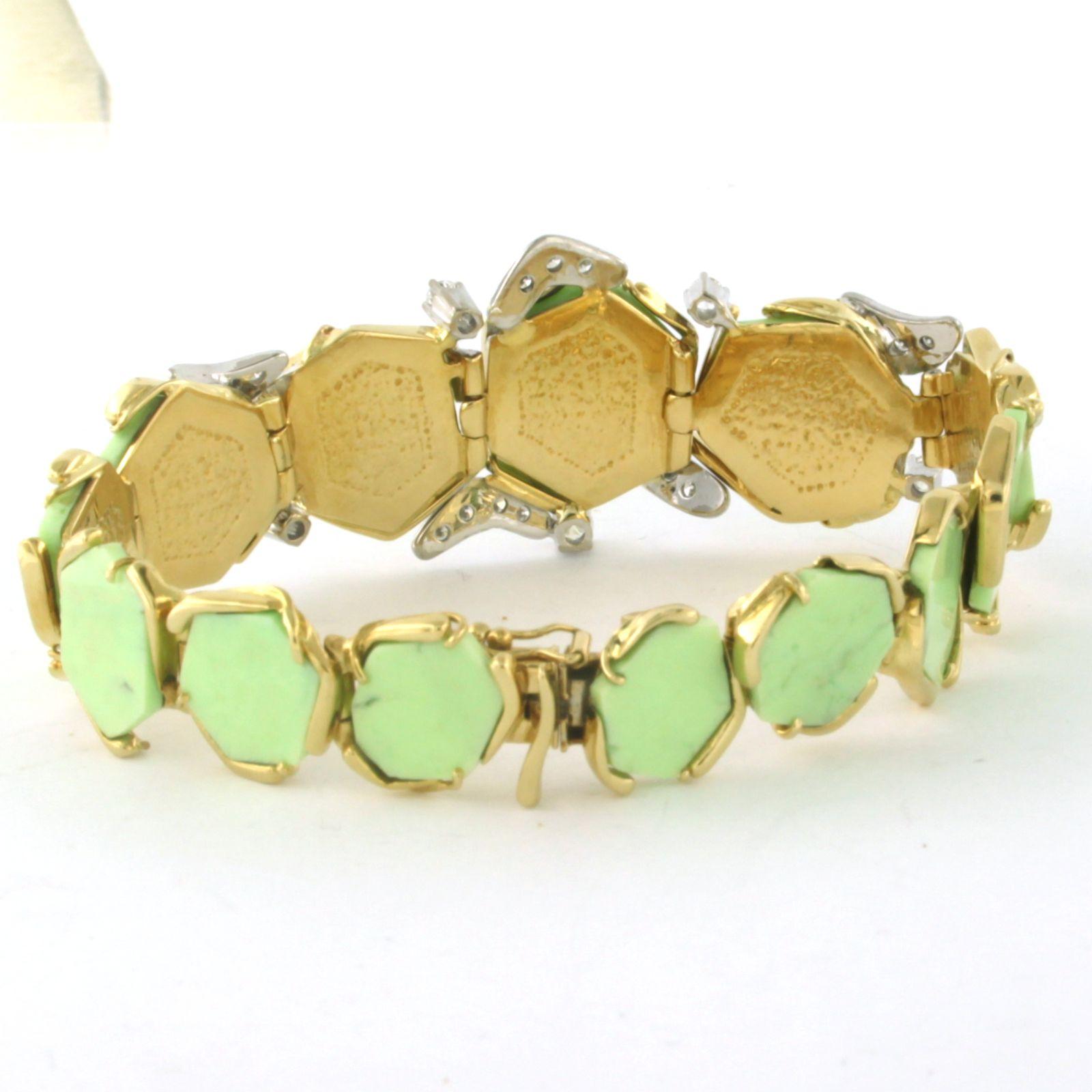 Taglio brillante Bracciale in oro 18k bicolore con crisoprasio e diamanti 0,80 carati - 17,5 cm in vendita