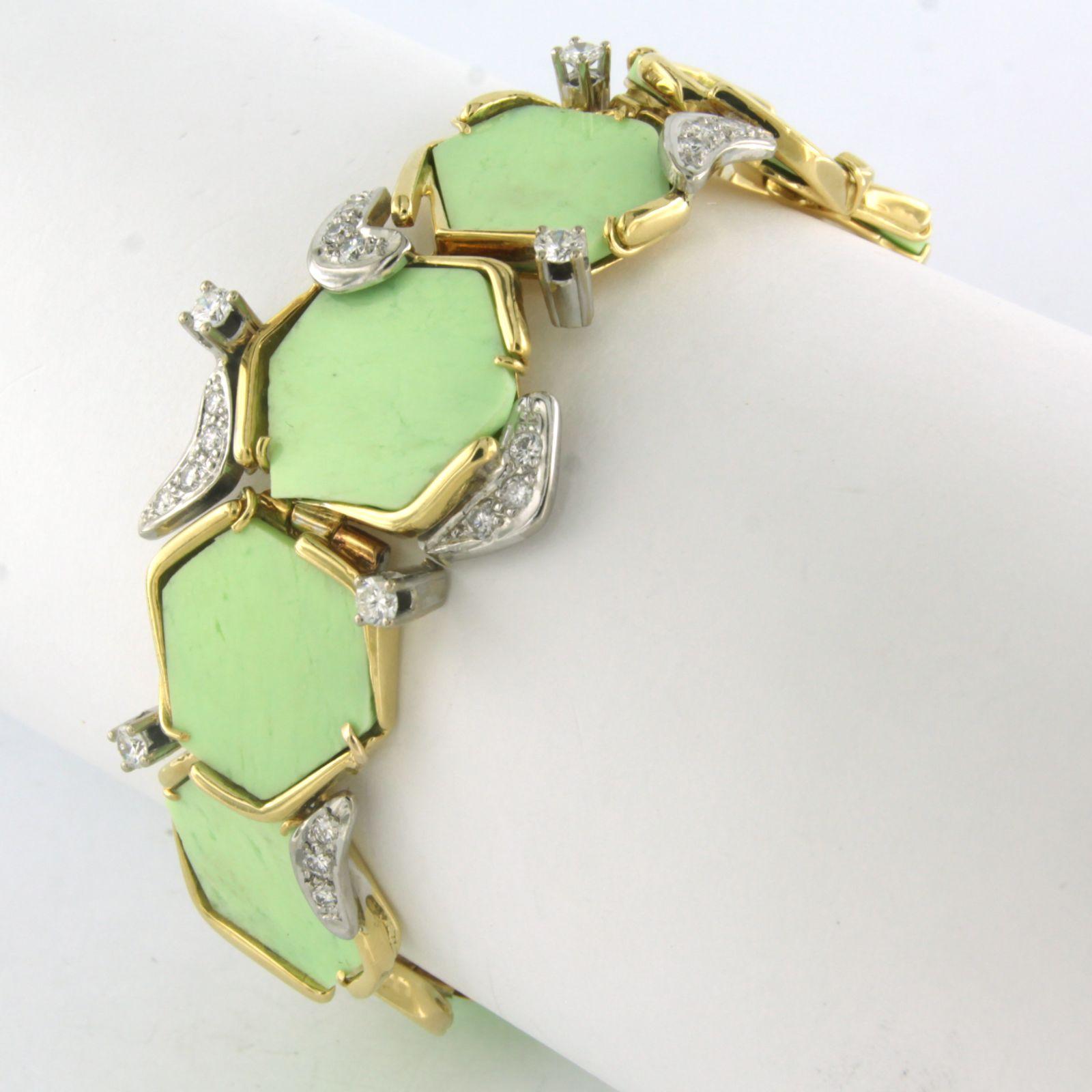 Bracciale in oro 18k bicolore con crisoprasio e diamanti 0,80 carati - 17,5 cm in vendita 1