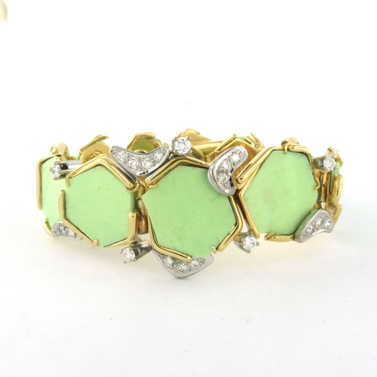 Bracciale in oro 18k bicolore con crisoprasio e diamanti 0,80 carati - 17,5 cm in vendita 2