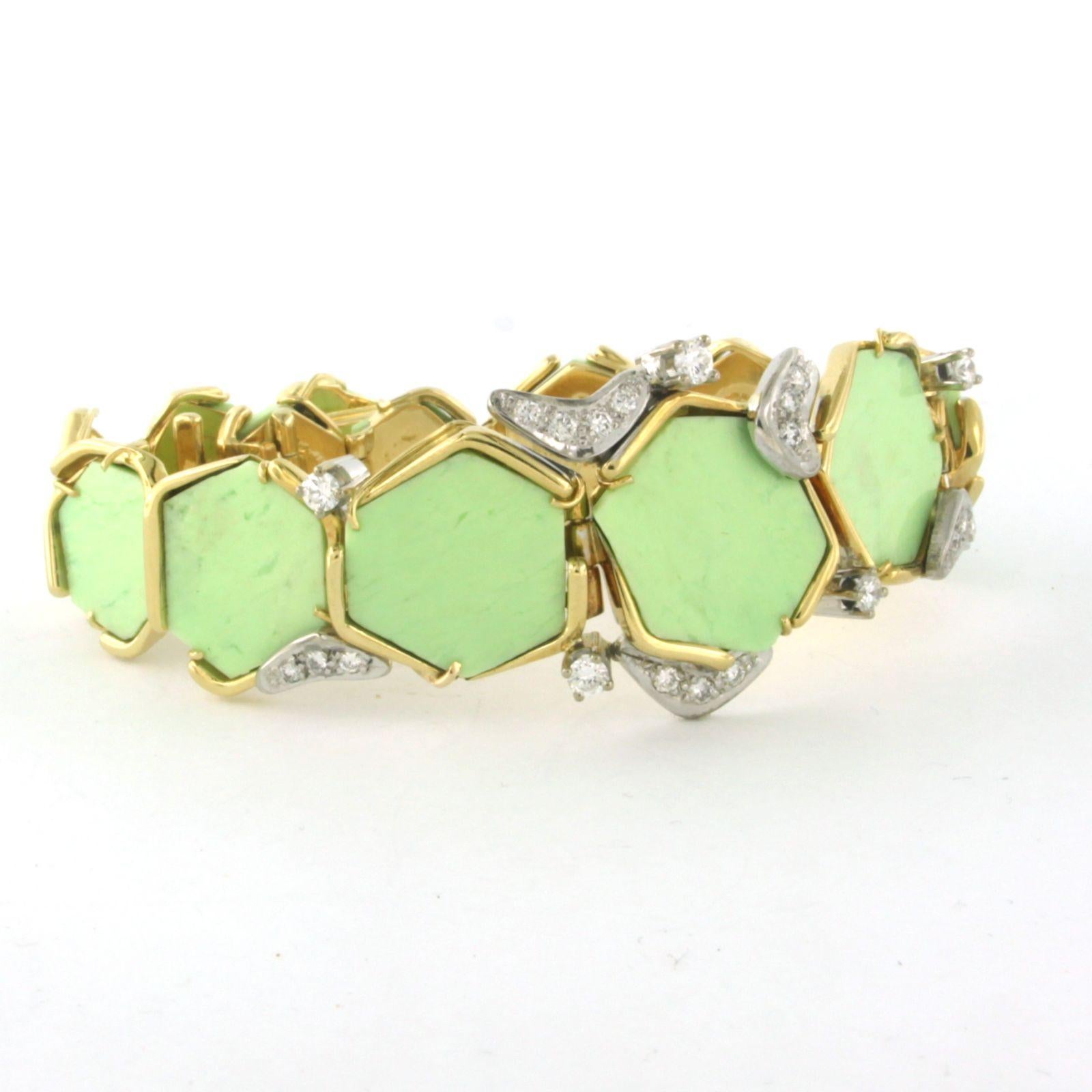 Bracciale in oro 18k bicolore con crisoprasio e diamanti 0,80 carati - 17,5 cm in vendita 3