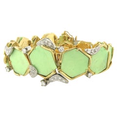 Bracciale in oro 18k bicolore con crisoprasio e diamanti 0,80 carati - 17,5 cm